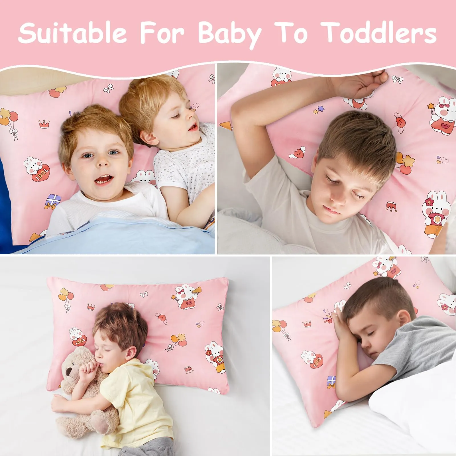 Vicloon Federe per Cuscini per Bambini in Doppia Garza, 2 Pezzi, 40x60 cm, Motivo a Coniglietto Rosa - immagine 6