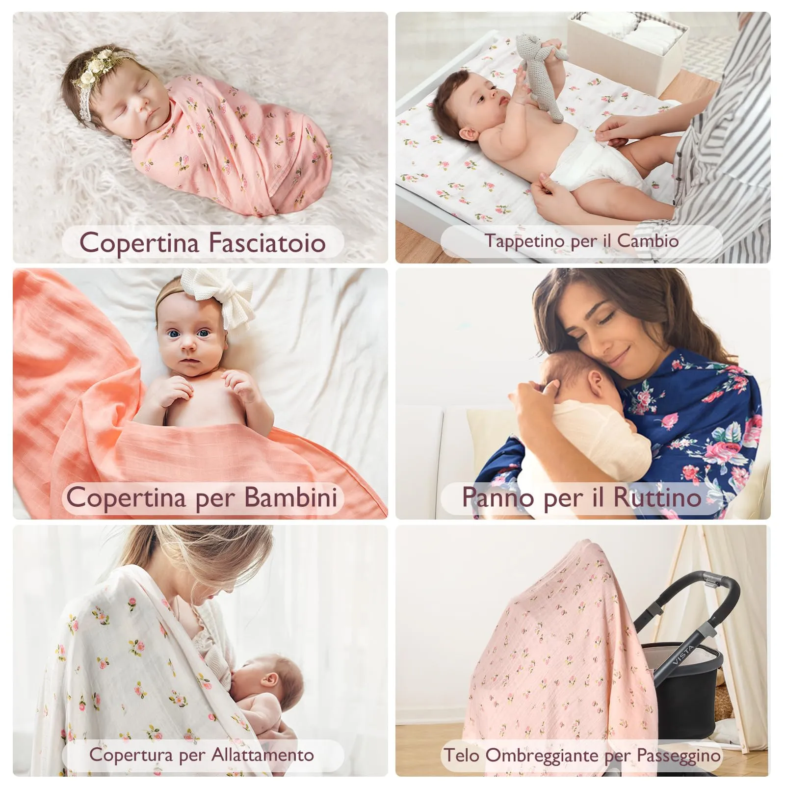 momcozy Mussole Neonato in Cotone di Bambù, 120x120 cm, 4 Pezzi, Floreale - immagine 6