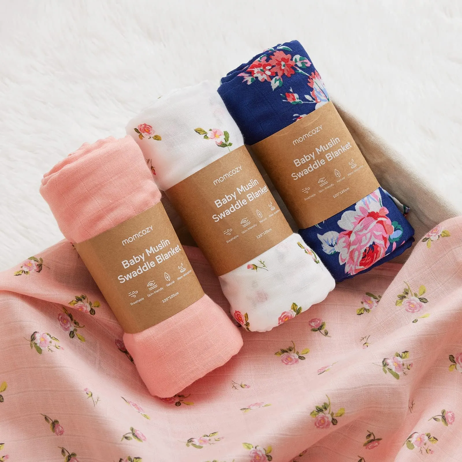 momcozy Mussole Neonato in Cotone di Bambù, 120x120 cm, 4 Pezzi, Floreale - immagine 7