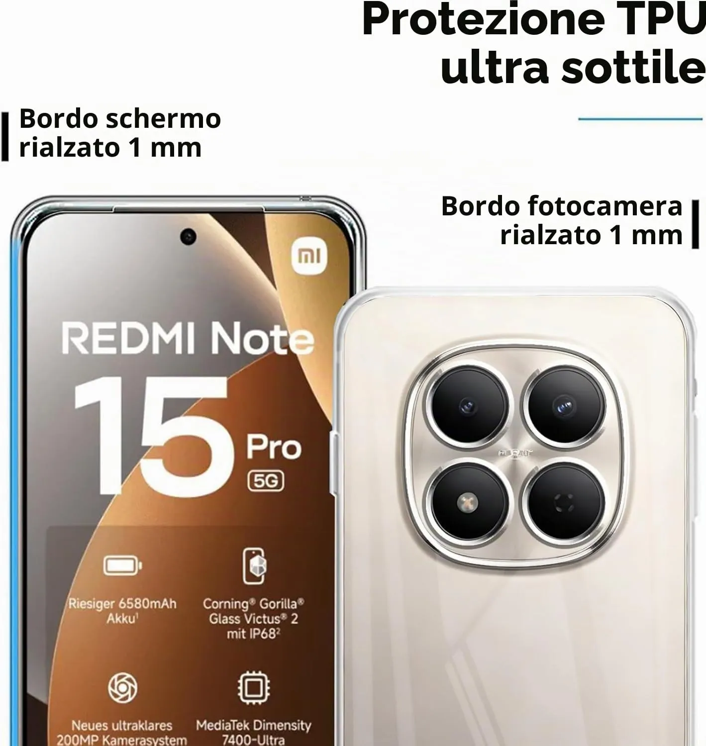 Captor Cover for Xiaomi Redmi Note 15 Pro Plus 5G, Transparent Soft Silicone Case, Slim Anti-Scratch and Anti-Yellowing Protection - immagine 2