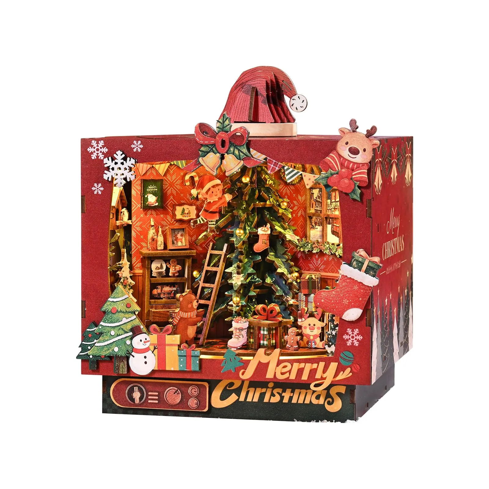 BATTREVO DIY Book Nook Kit Christmas Trio with Automatic Rotation and Music - immagine 1