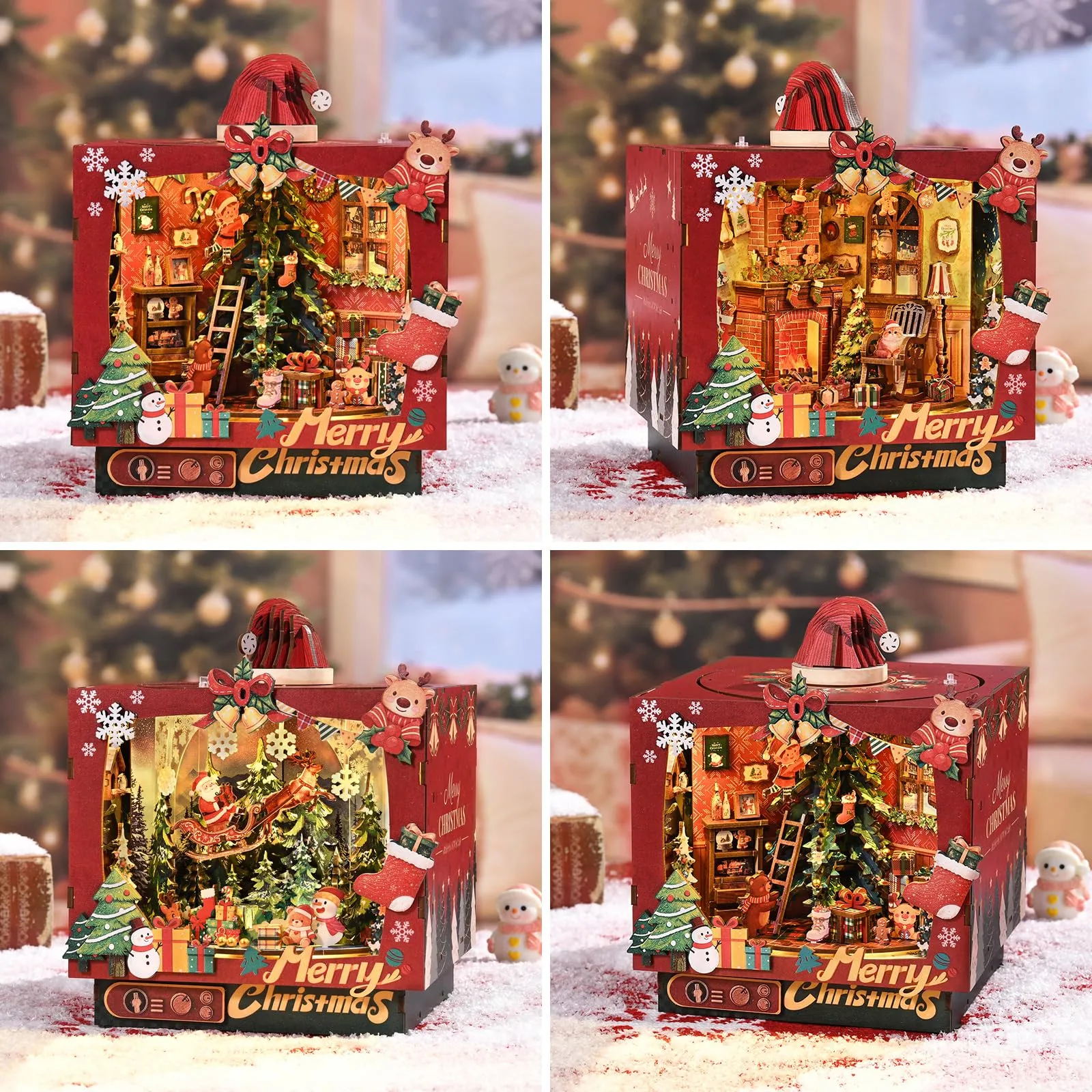 BATTREVO DIY Book Nook Kit Christmas Trio with Automatic Rotation and Music - immagine 2