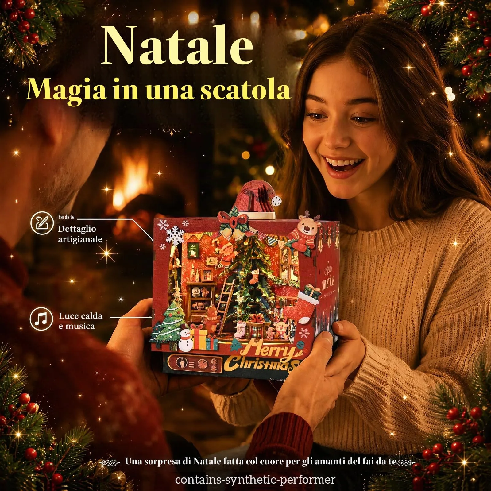 BATTREVO DIY Book Nook Kit Christmas Trio with Automatic Rotation and Music - immagine 6