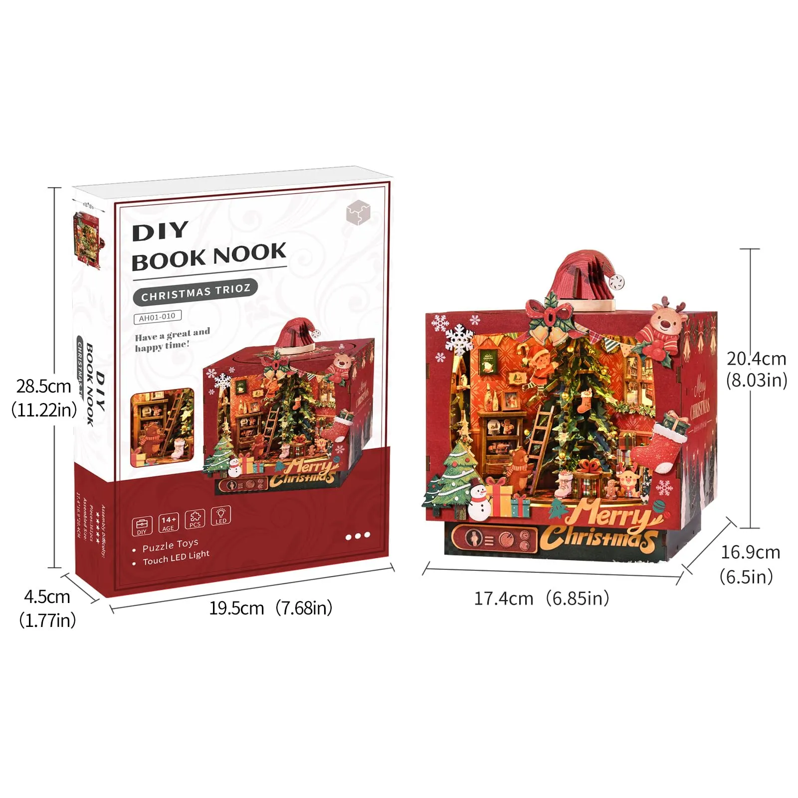 BATTREVO DIY Book Nook Kit Christmas Trio with Automatic Rotation and Music - immagine 8
