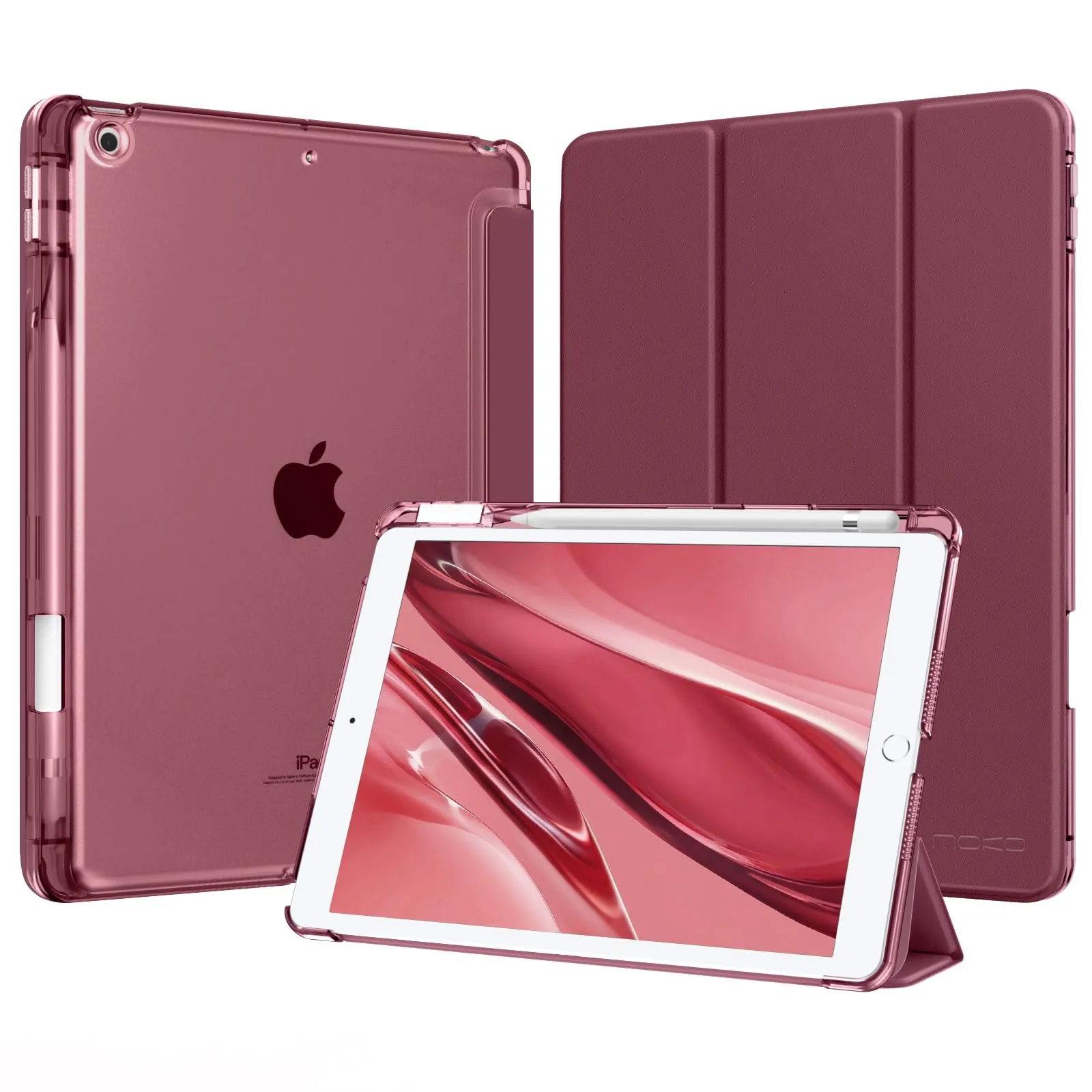 MoKo Cover per iPad 9a/8a/7a Generazione 10,2 Pollici con Portapenna, Borgogna - immagine 1