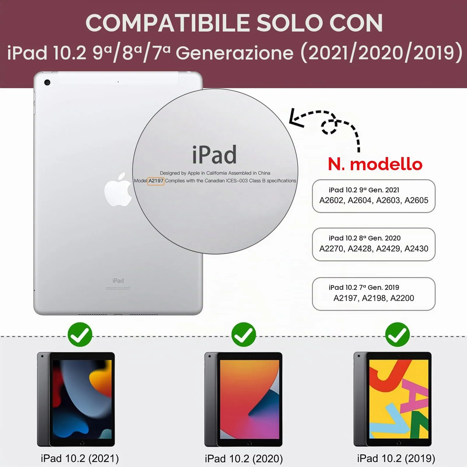 MoKo Cover per iPad 9a/8a/7a Generazione 10,2 Pollici con Portapenna, Borgogna - immagine 2