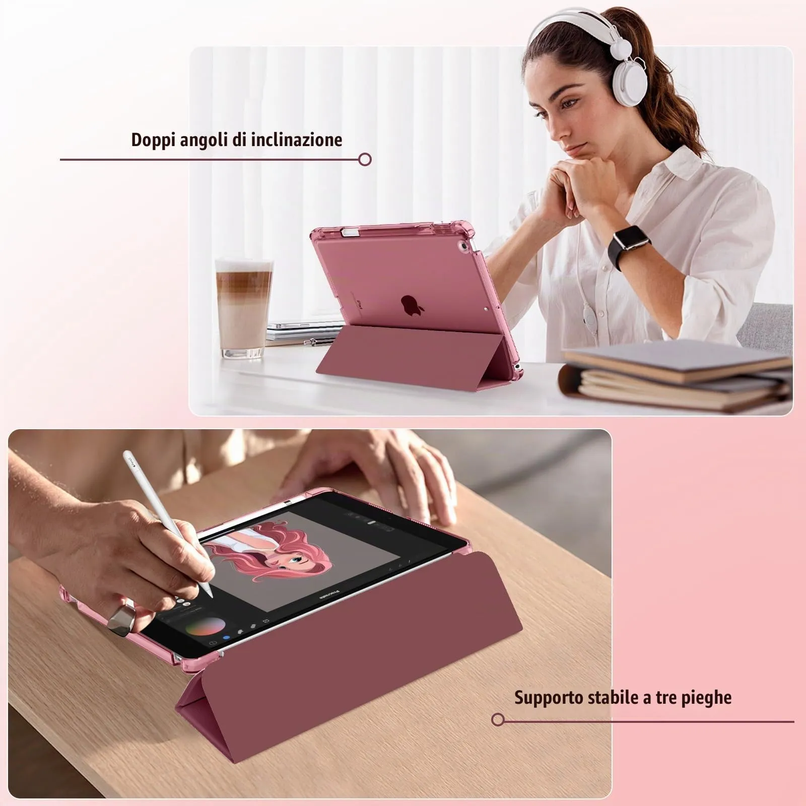 MoKo Cover per iPad 9a/8a/7a Generazione 10,2 Pollici con Portapenna, Borgogna - immagine 4