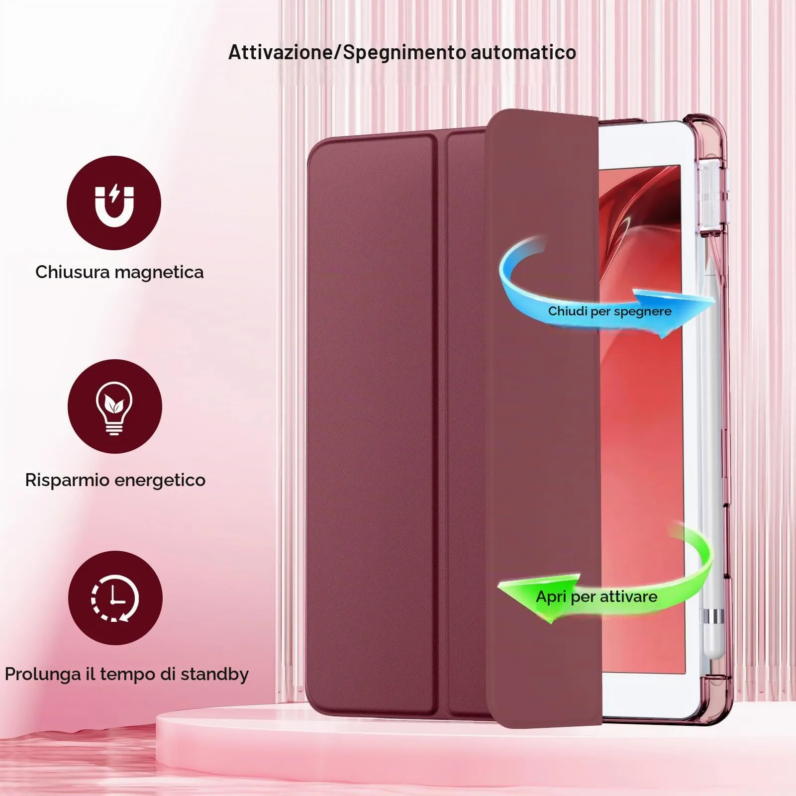 MoKo Cover per iPad 9a/8a/7a Generazione 10,2 Pollici con Portapenna, Borgogna - immagine 7