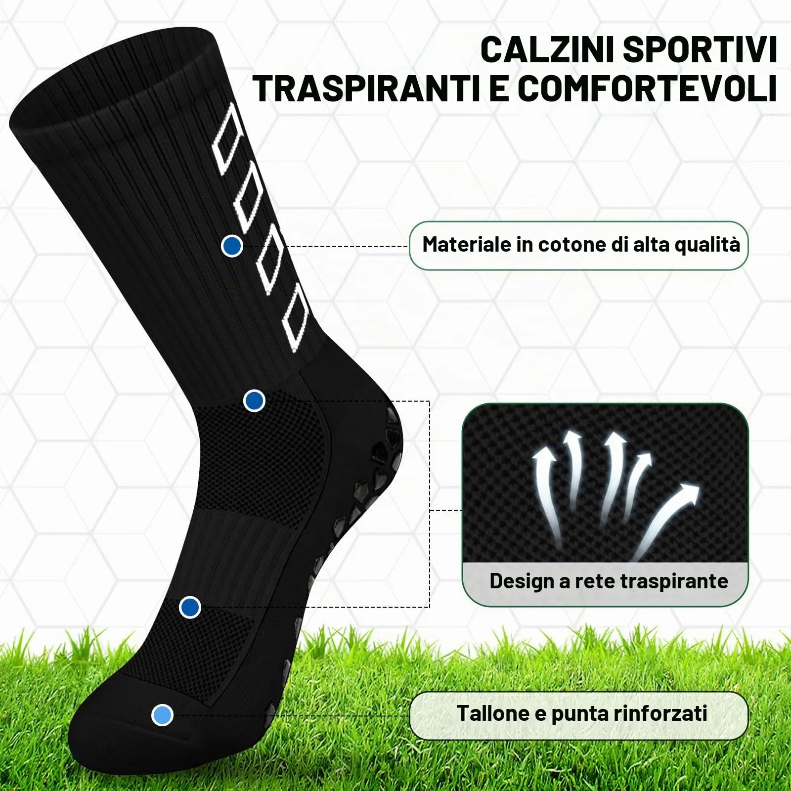 ENONEO Calze Antiscivolo Grip Socks per Calcio, Running e Sport Uomo, Taglie 37-45 - immagine 2