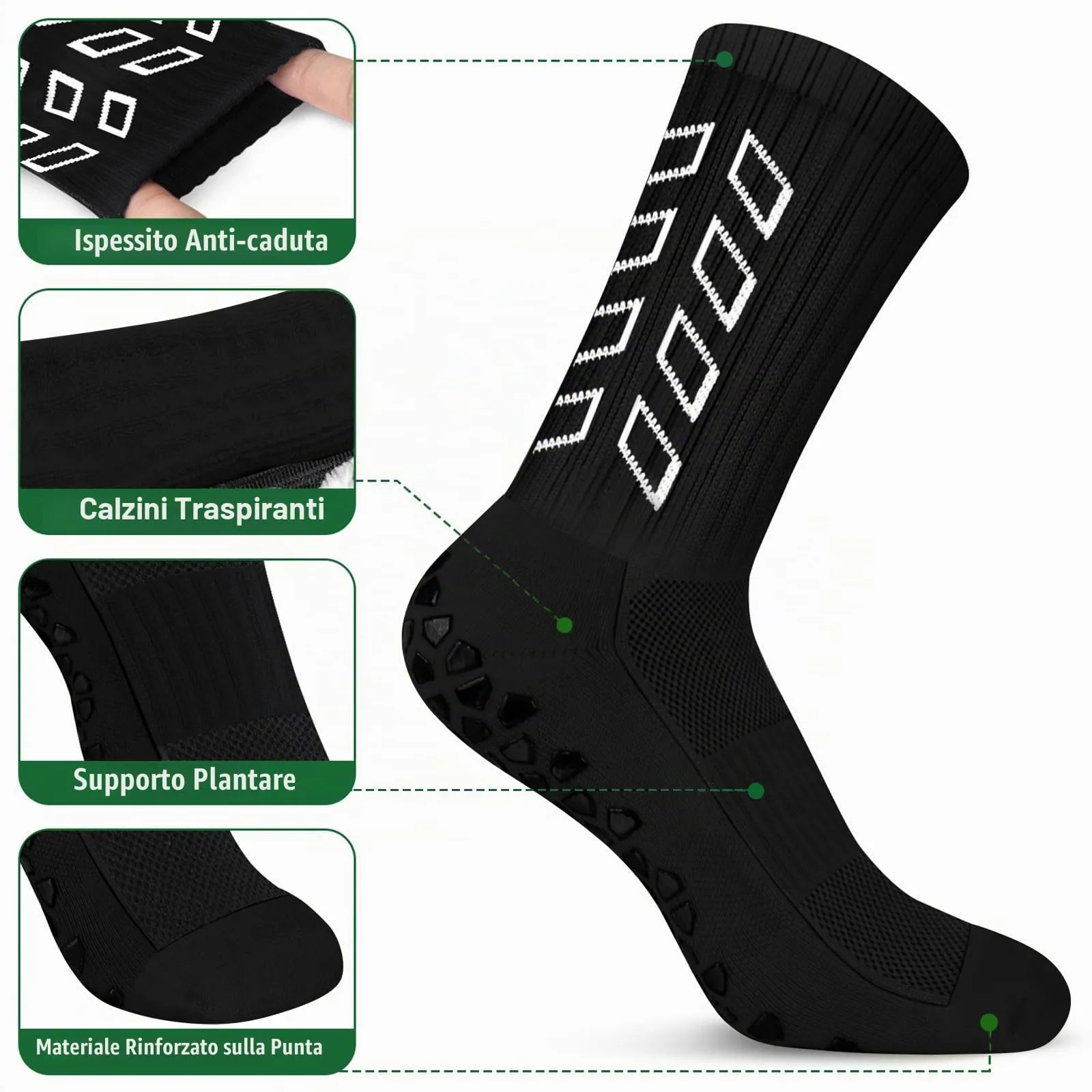 ENONEO Calze Antiscivolo Grip Socks per Calcio, Running e Sport Uomo, Taglie 37-45 - immagine 3