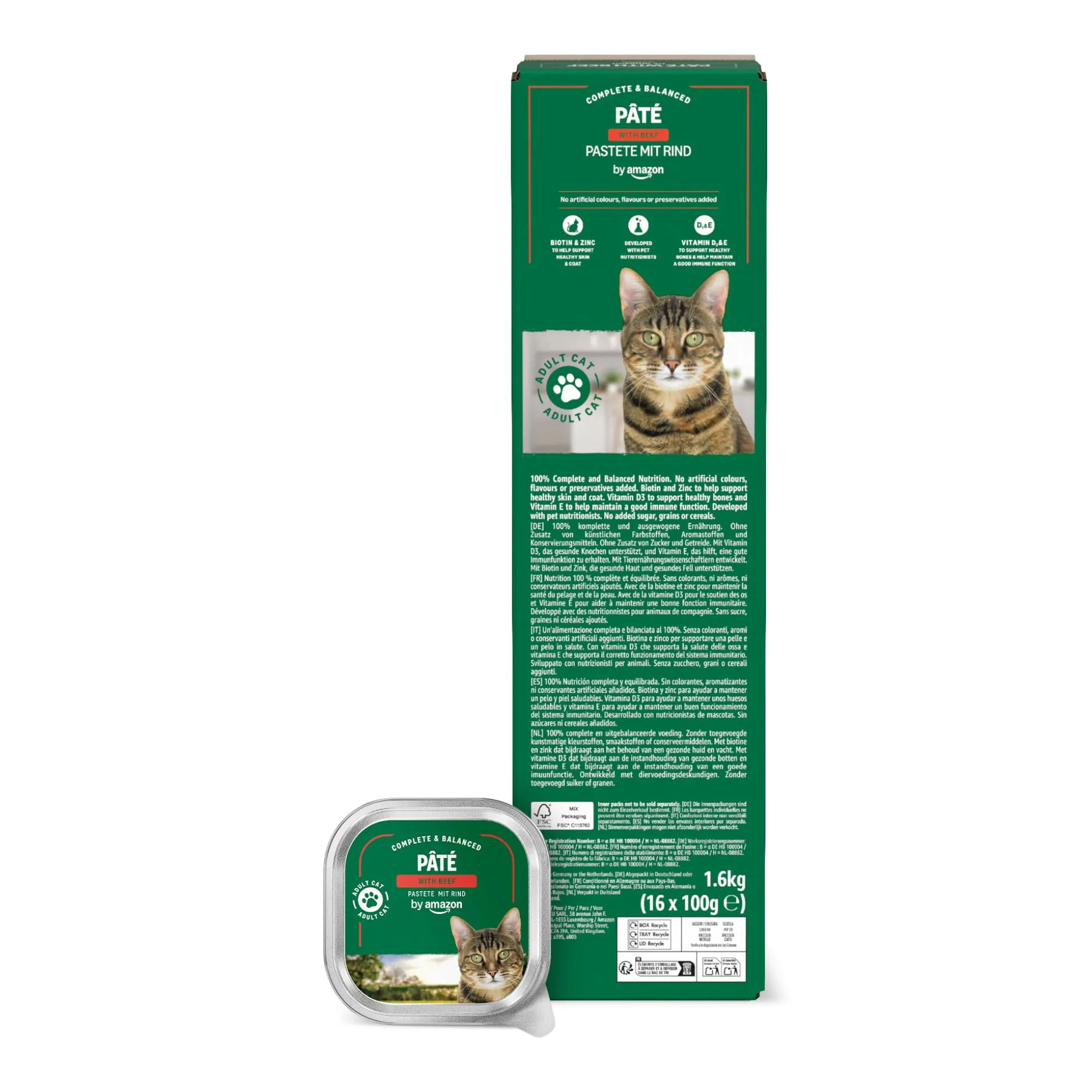 by Amazon Cibo Umido per Gatti Paté di Manzo, 100g, Confezione da 16 - immagine 1