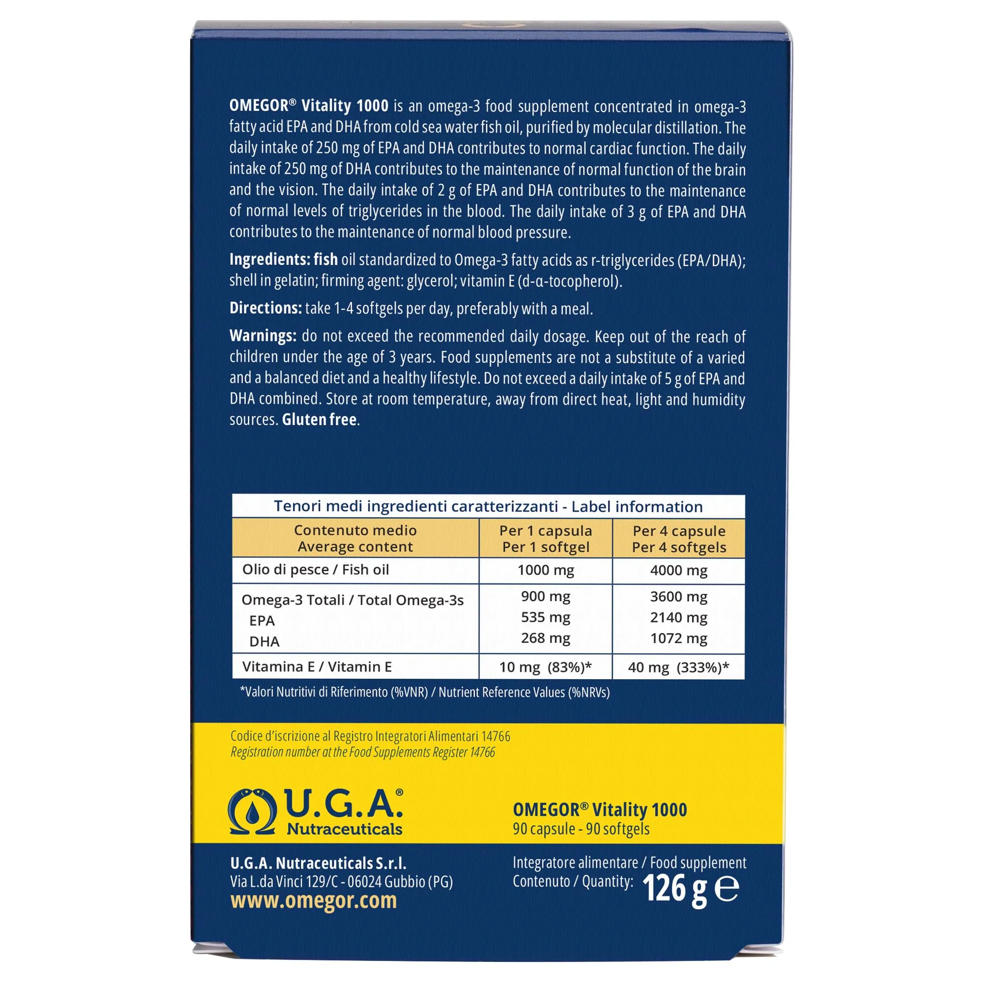 Omegor Vitality 1000 Omega 3 Olio di Pesce - 90 cps (3 Confezioni) - immagine 2