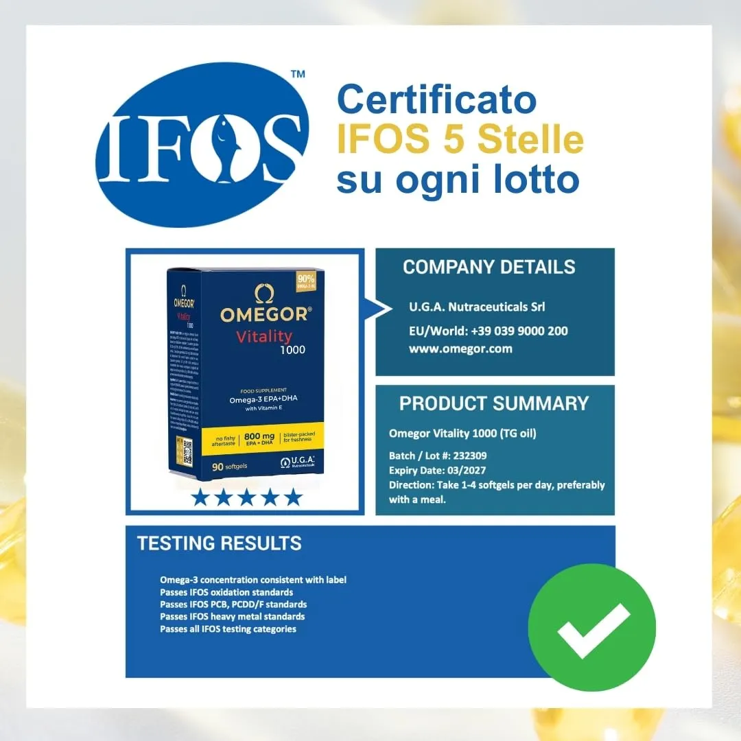 Omegor Vitality 1000 Omega 3 Olio di Pesce - 90 cps (3 Confezioni) - immagine 3