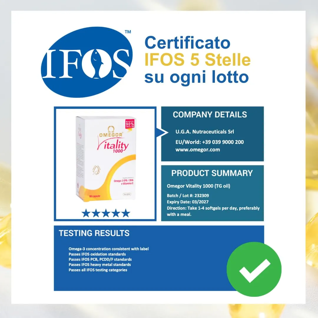 Omegor Vitality 1000 Omega 3 Olio di Pesce - 90 cps (3 Confezioni) - immagine 10