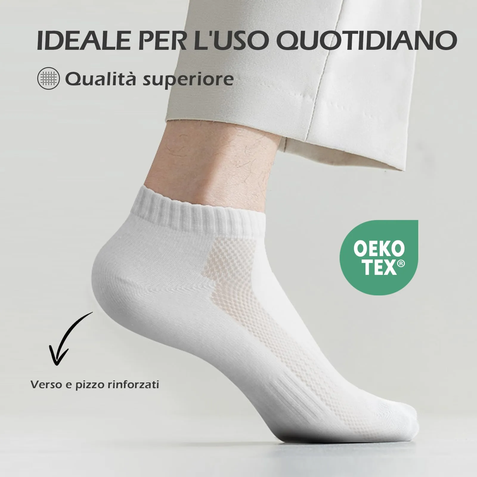 QINCAO Calzini sportivi corti uomo donna, cotone traspirante, 6/10 paia - immagine 5