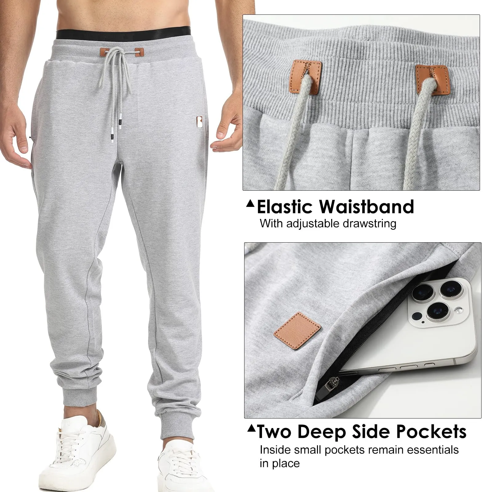 Suwangi Pantaloni Sportivi da Uomo Jogging Palestra Corsa con Tasche Zip - immagine 3