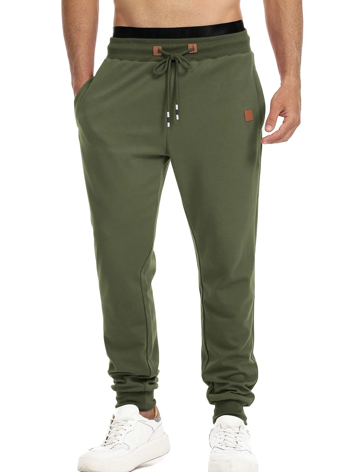 Suwangi Pantaloni Sportivi da Uomo Jogging Palestra Corsa con Tasche Zip - Verde, M - immagine 1