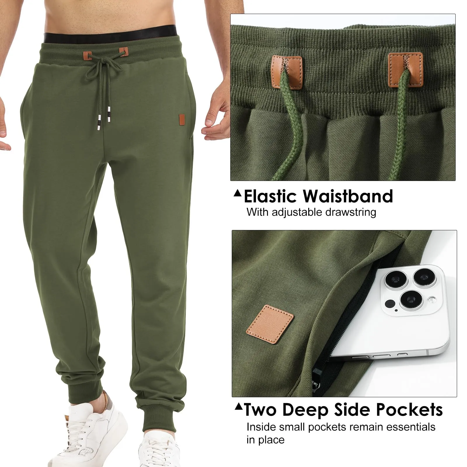 Suwangi Pantaloni Sportivi da Uomo Jogging Palestra Corsa con Tasche Zip - Verde, M - immagine 4