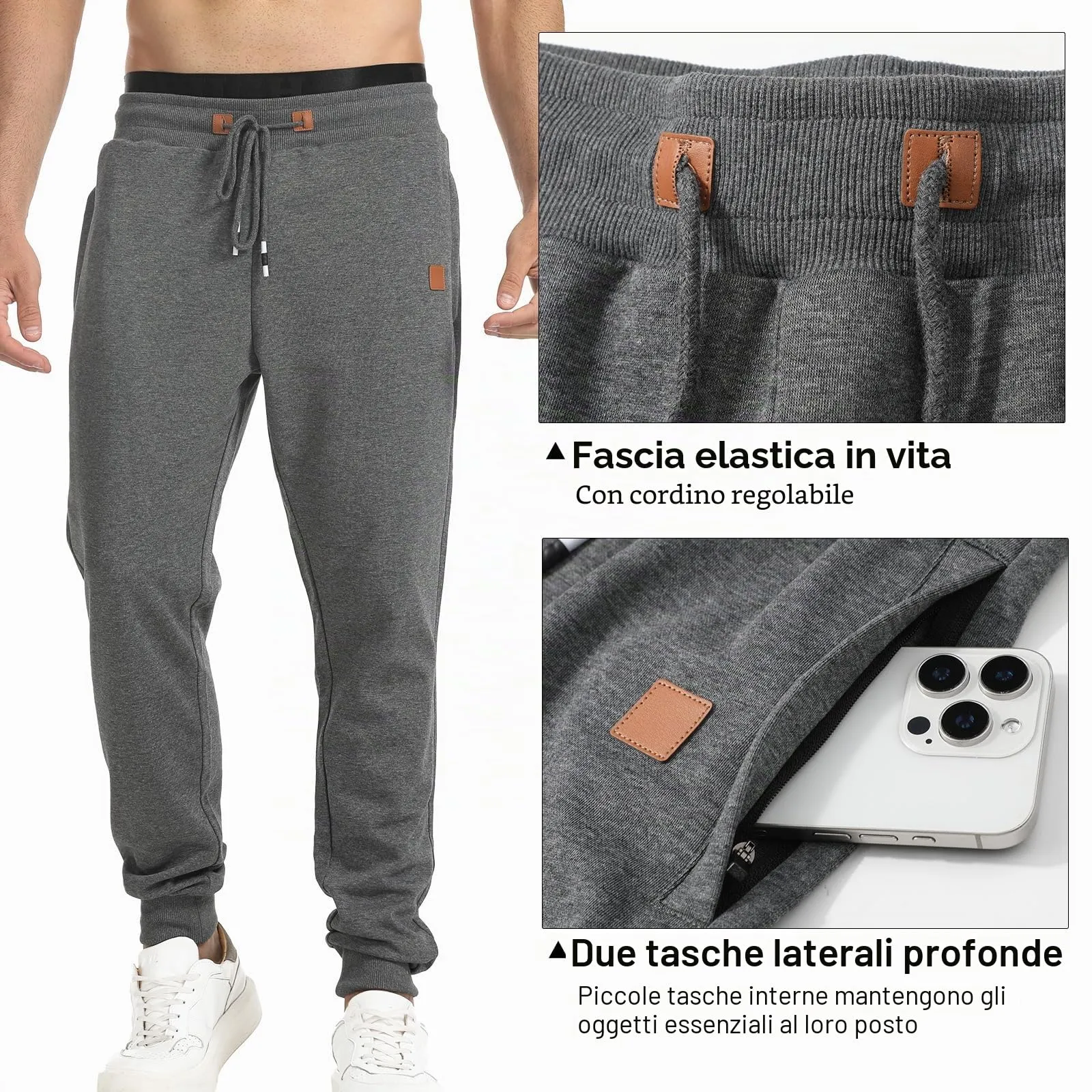 Suwangi Pantaloni Sportivi da Uomo per Jogging, Palestra e Corsa con Tasche Zip - immagine 3