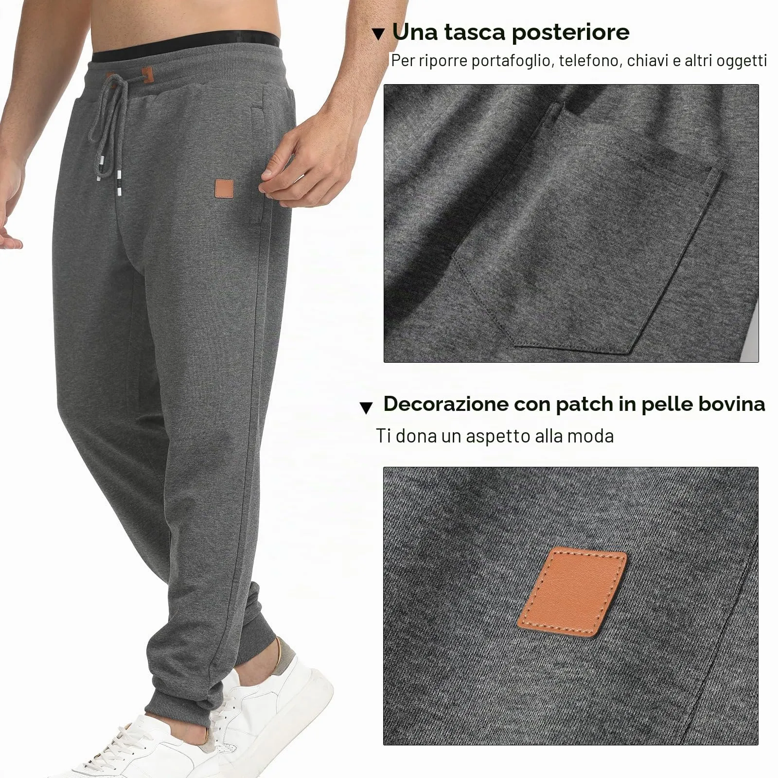 Suwangi Pantaloni Sportivi da Uomo Jogging Palestra Corsa con Tasche Zip - immagine 4
