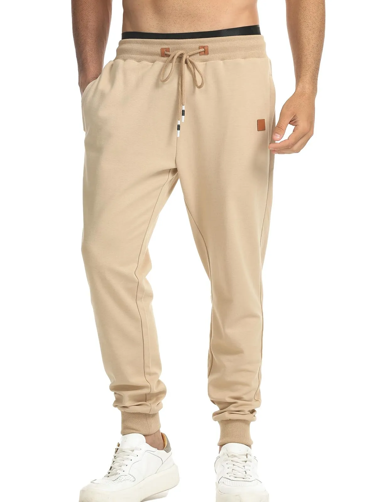 Suwangi Pantaloni Sportivi da Uomo Jogging Palestra Corsa con Tasche Zip, Cachi, XXL - immagine 1