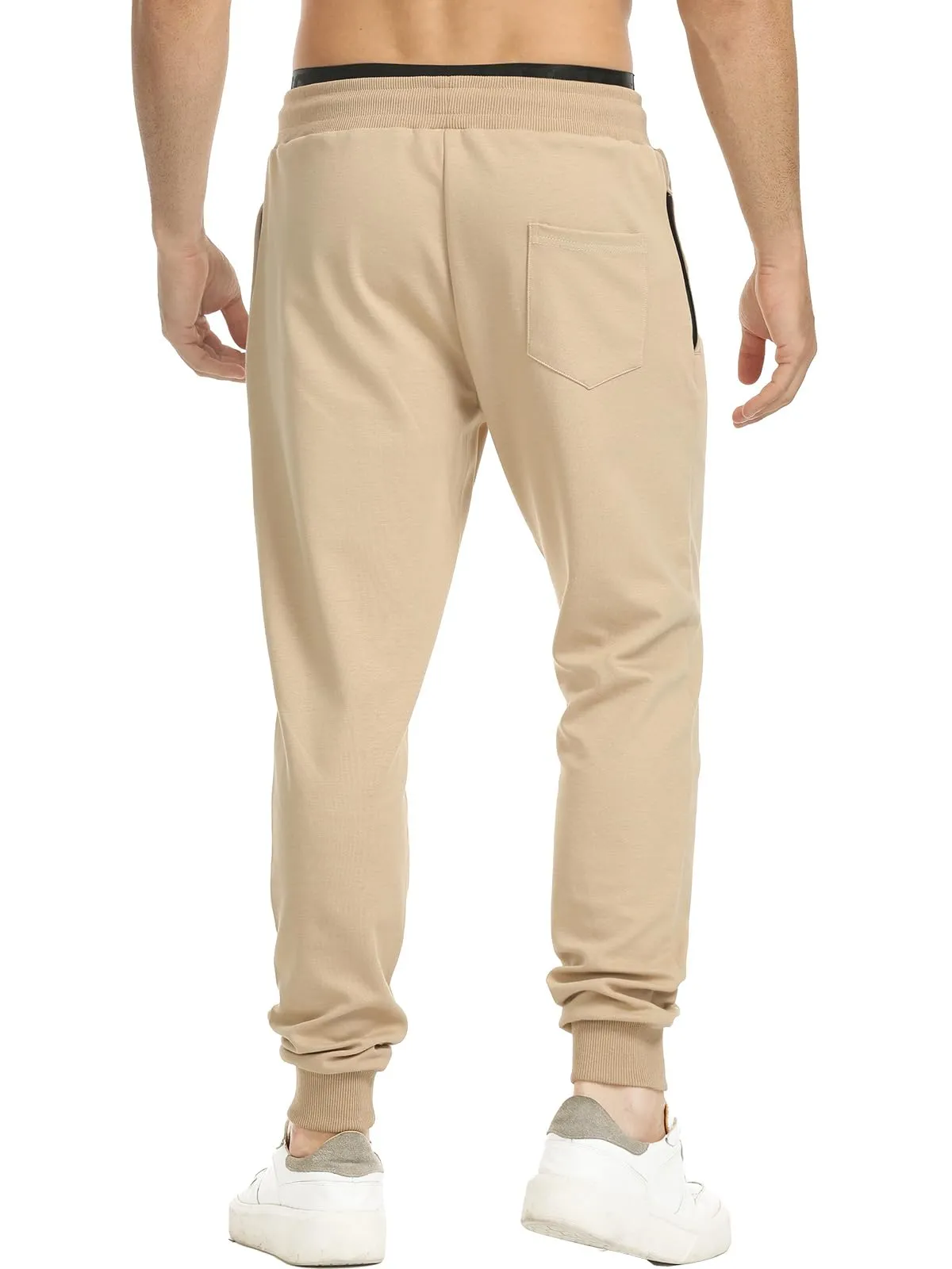 Suwangi Pantaloni Sportivi da Uomo Jogging Palestra Corsa con Tasche Zip, Cachi, XXL - immagine 2