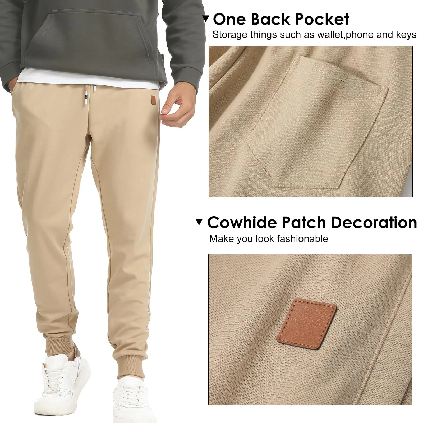 Suwangi Pantaloni Sportivi da Uomo Jogging Palestra Corsa con Tasche Zip, Cachi, XXL - immagine 4