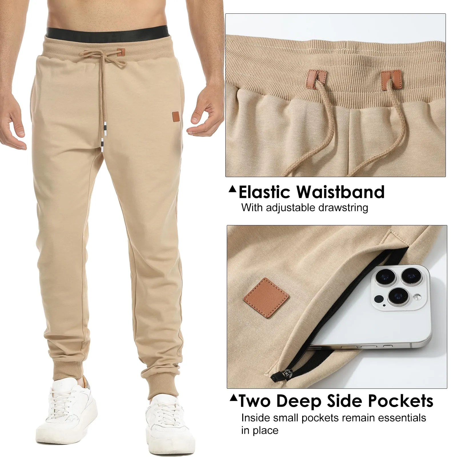 Suwangi Pantaloni Sportivi da Uomo Jogging Palestra Corsa con Tasche Zip - immagine 3