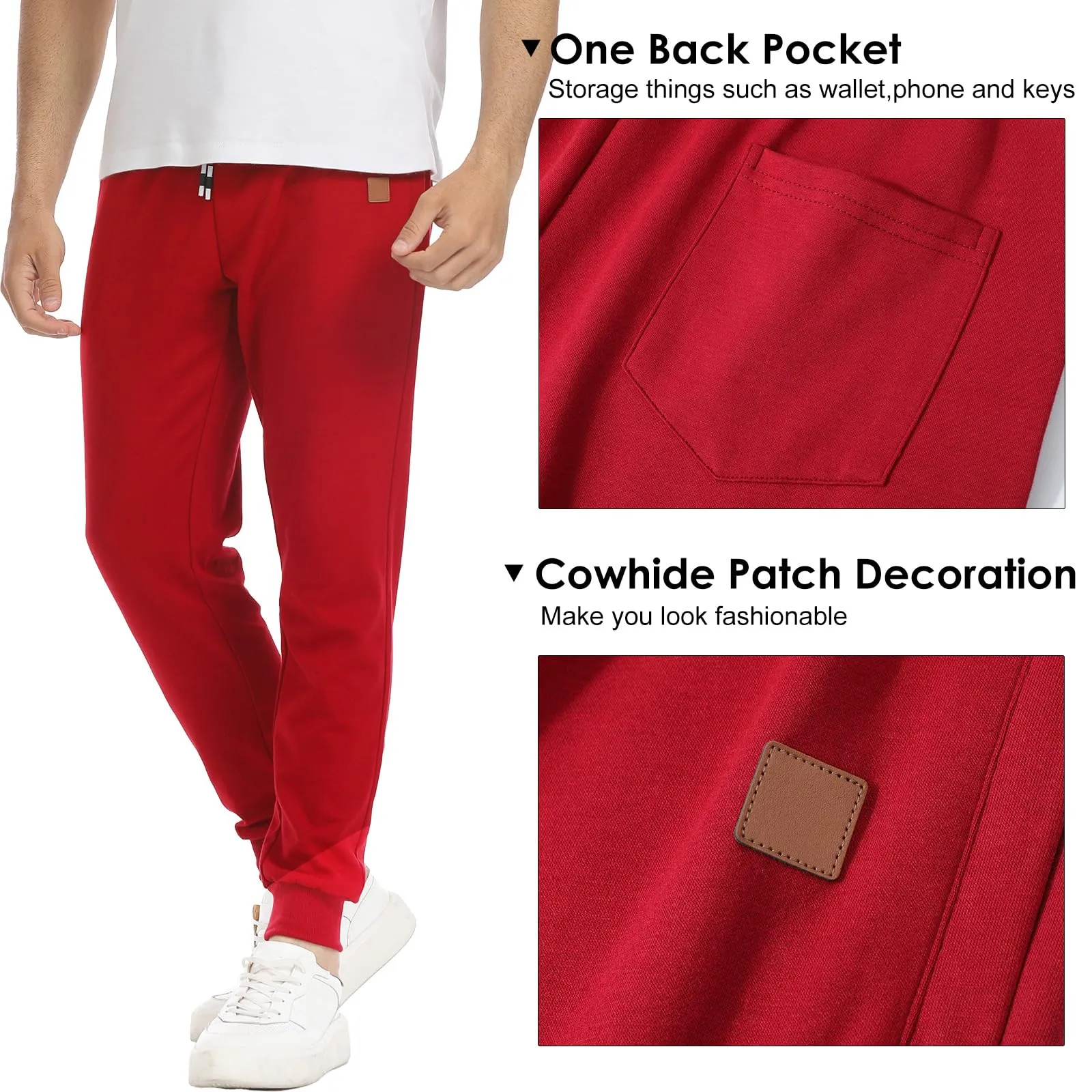 Suwangi Pantaloni Sportivi da Uomo per Jogging e Palestra con Tasche Zip, Rosso, XXL - immagine 4