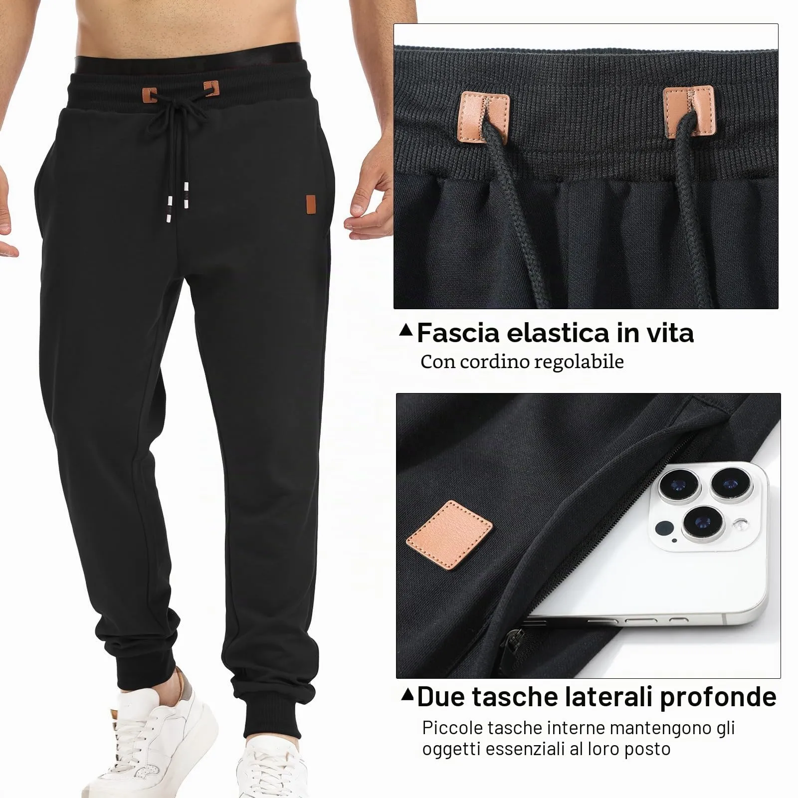 Suwangi Pantaloni Sportivi da Uomo Jogging Palestra Corsa con Tasche Zip - immagine 3