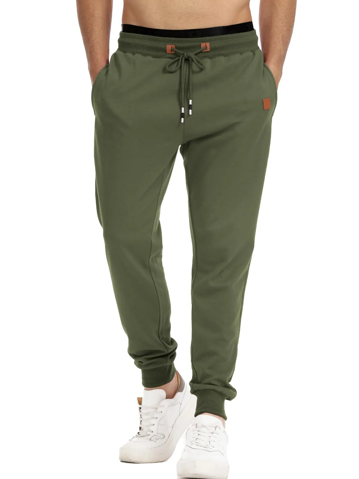 Suwangi Pantaloni Sportivi da Uomo per Jogging, Palestra e Corsa con Tasche Zip - Verde - XXL - immagine 3