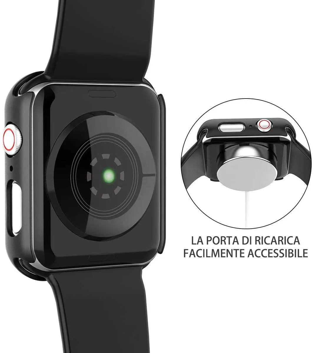 Misxi Cover con Vetro Temperato per Apple Watch SE3/SE2/SE/Serie 6/5/4 44mm, Nero (2 Pezzi) - immagine 4