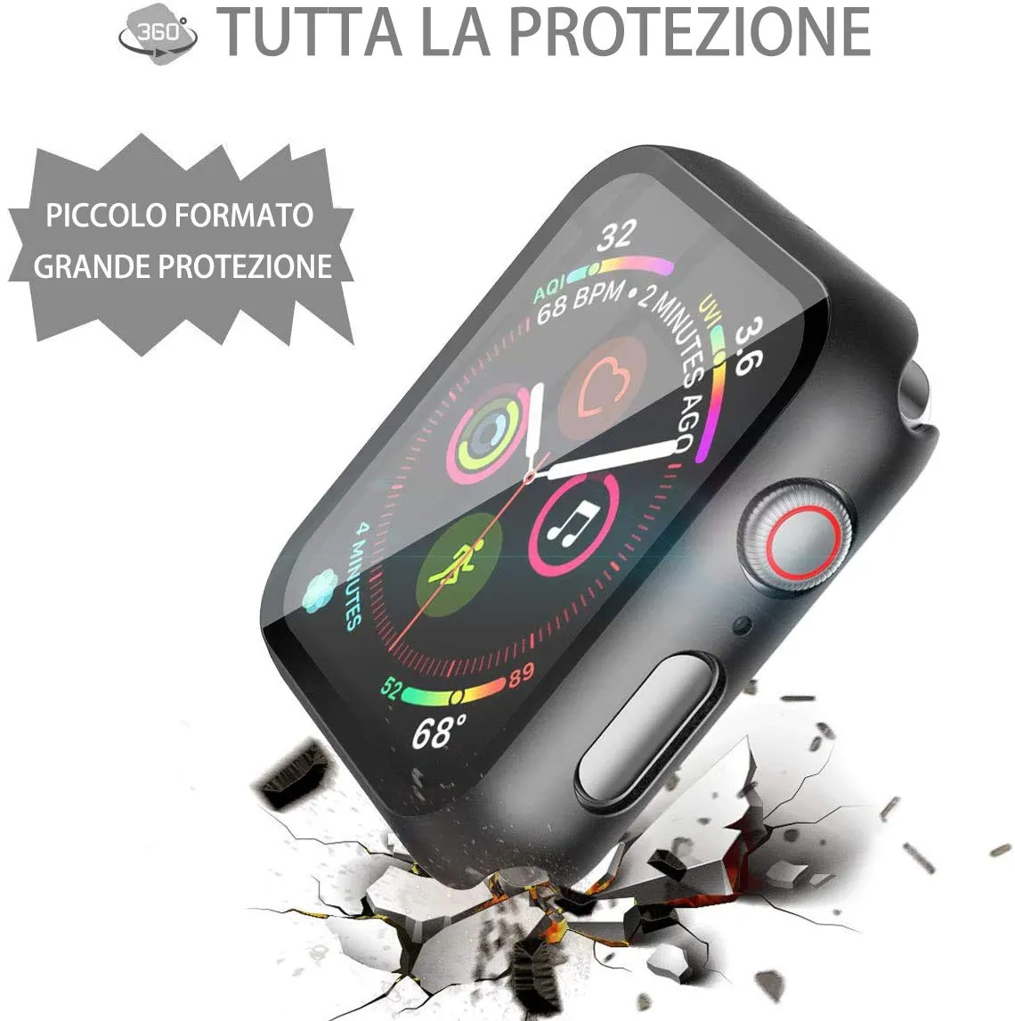 Misxi Cover con Vetro Temperato per Apple Watch SE3/SE2/SE/Serie 6/5/4 44mm, Nero (2 Pezzi) - immagine 5