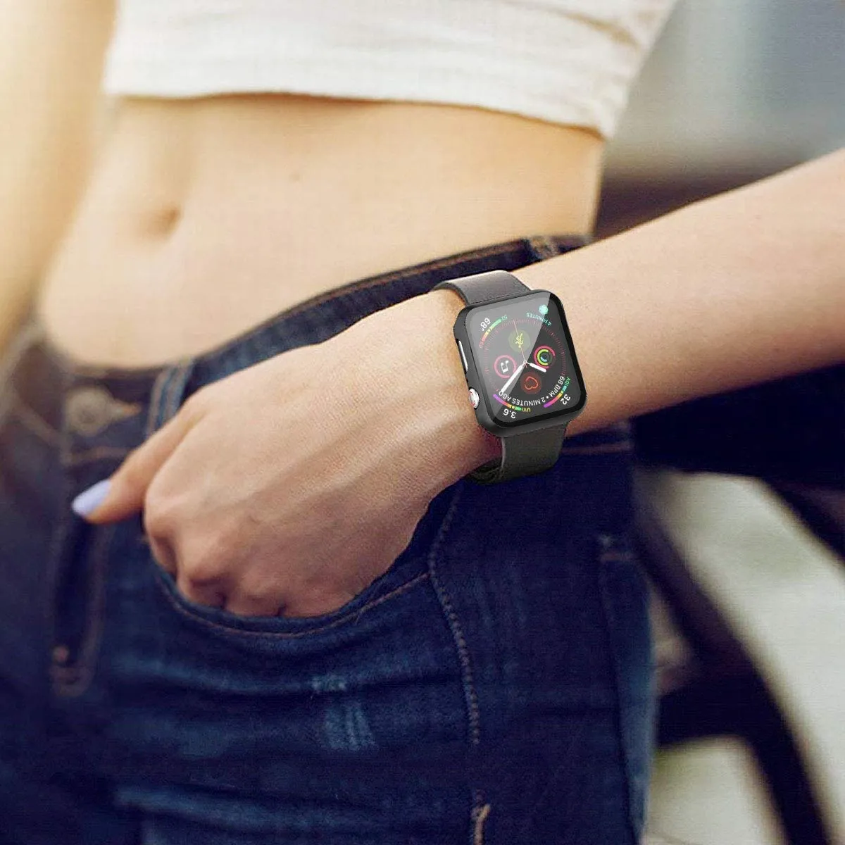 Misxi Cover con Vetro Temperato per Apple Watch SE3/SE2/SE/Serie 6/5/4 44mm, Nero (2 Pezzi) - immagine 7