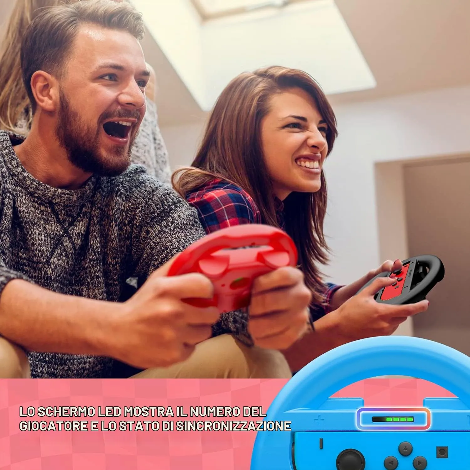 Orzly Lenkrad Vier Pack für Nintendo Switch (1x Blau, 1x Rot, 2x Schwarz) - immagine 4