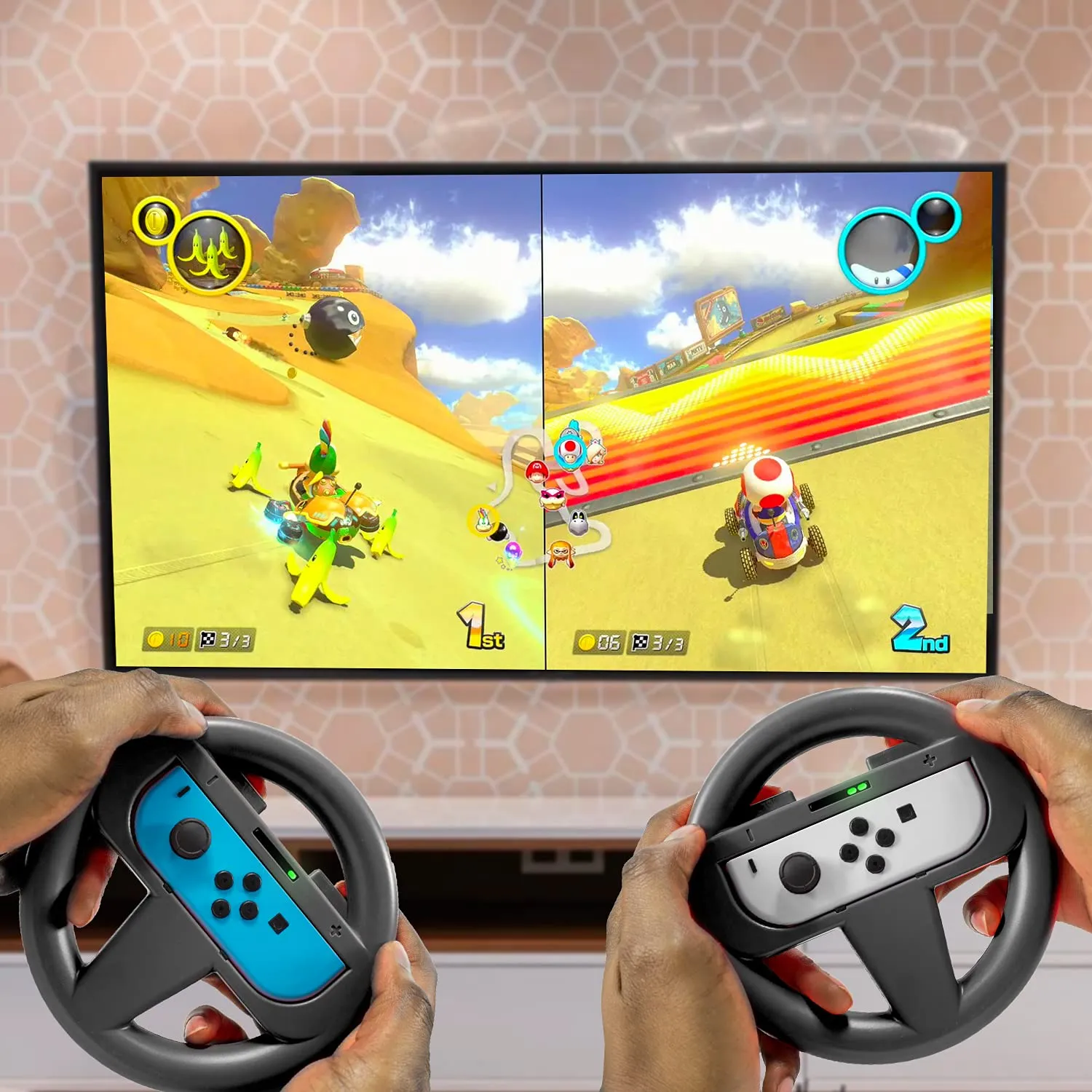 Orzly Lenkrad Vier Pack für Nintendo Switch (1x Blau, 1x Rot, 2x Schwarz) - immagine 8