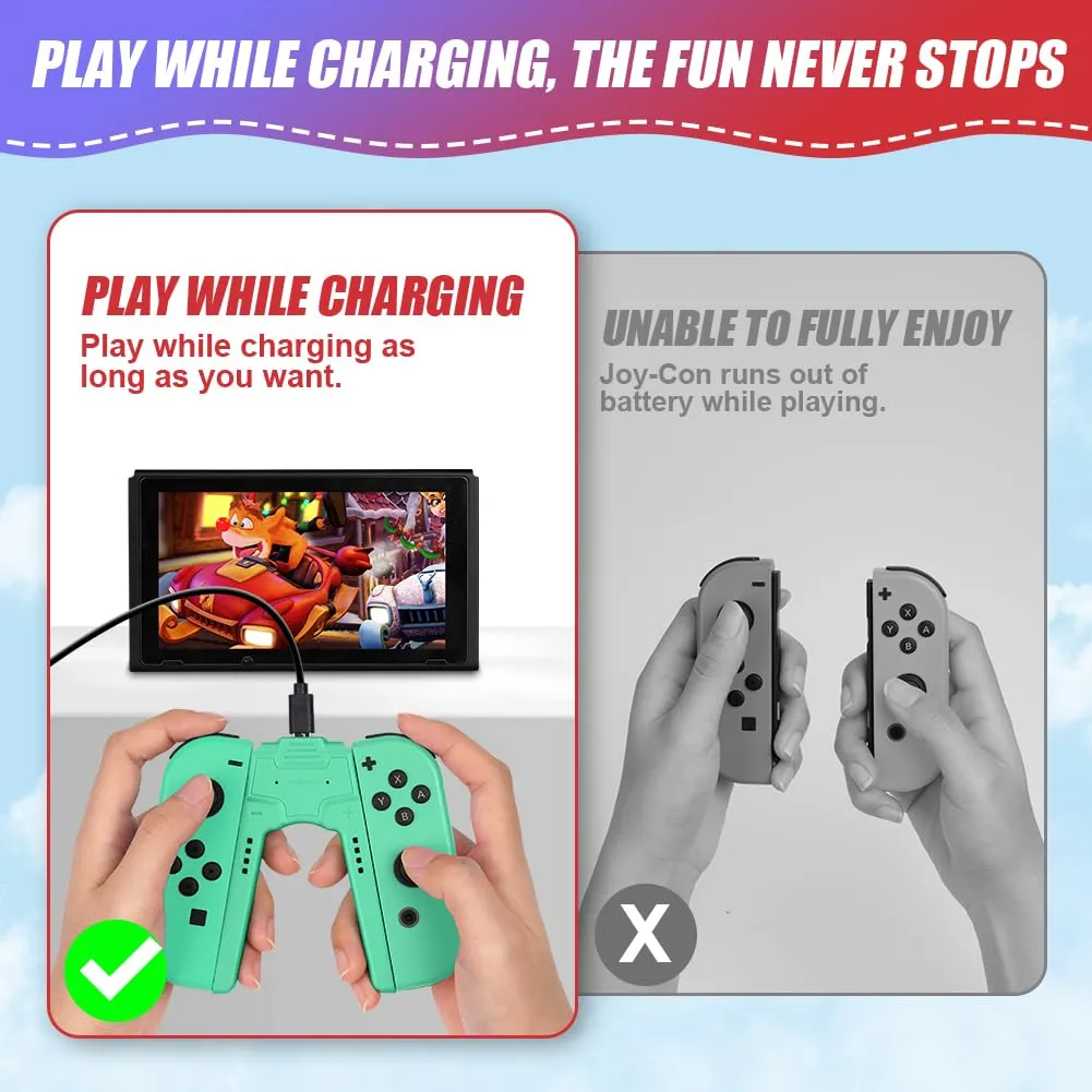OFFCUP Impugnatura di Ricarica per Nintendo Switch e Switch OLED, Charging Grip con Indicatore LED e USB Tipo C (Verde Chiaro) - immagine 5