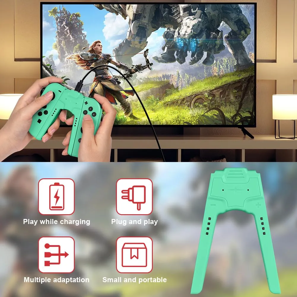 OFFCUP Impugnatura di Ricarica per Nintendo Switch e Switch OLED, Charging Grip con Indicatore LED e USB Tipo C (Verde Chiaro) - immagine 6