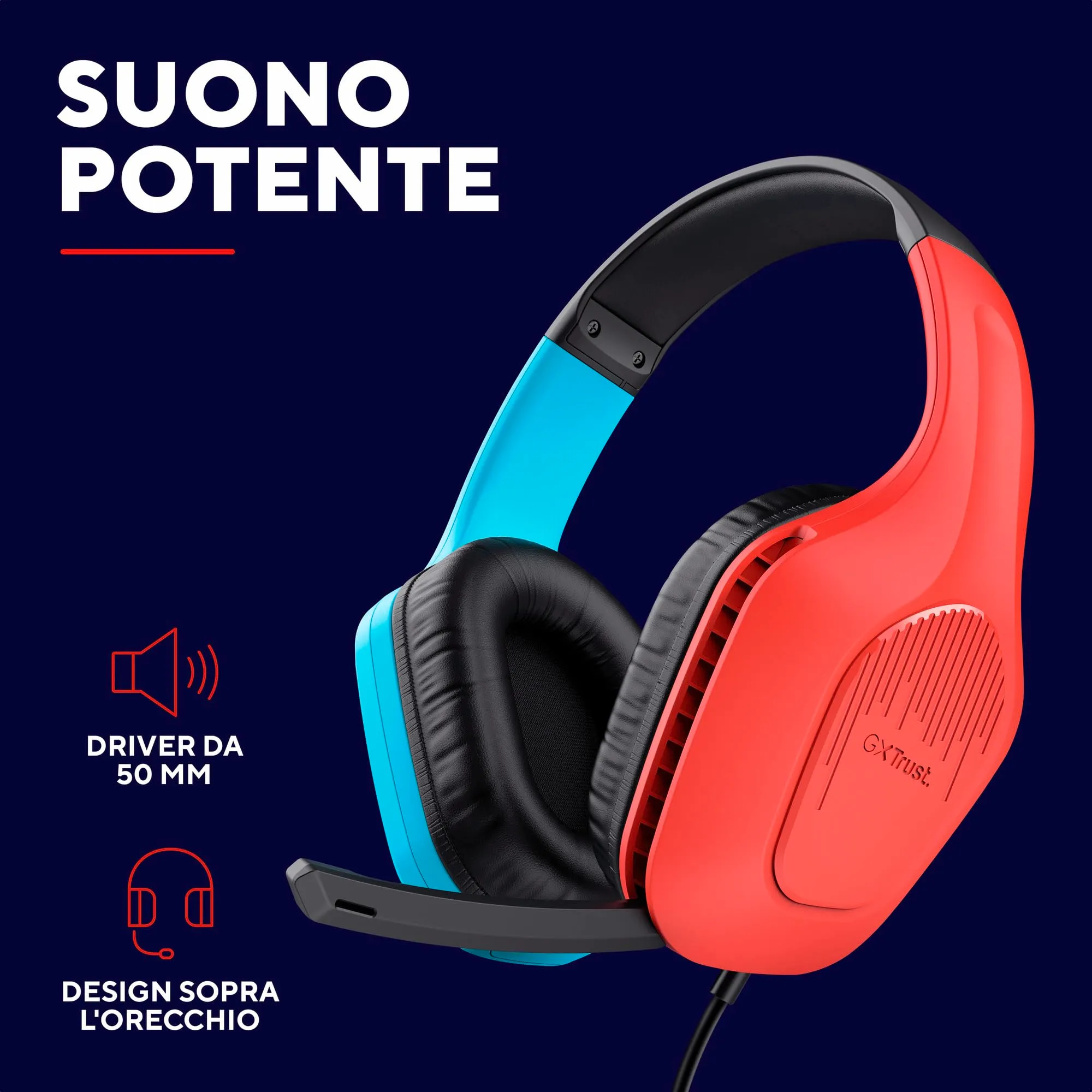 GXTrust Zirox Cuffie Gaming per Nintendo Switch, Blu/Rosso - immagine 4
