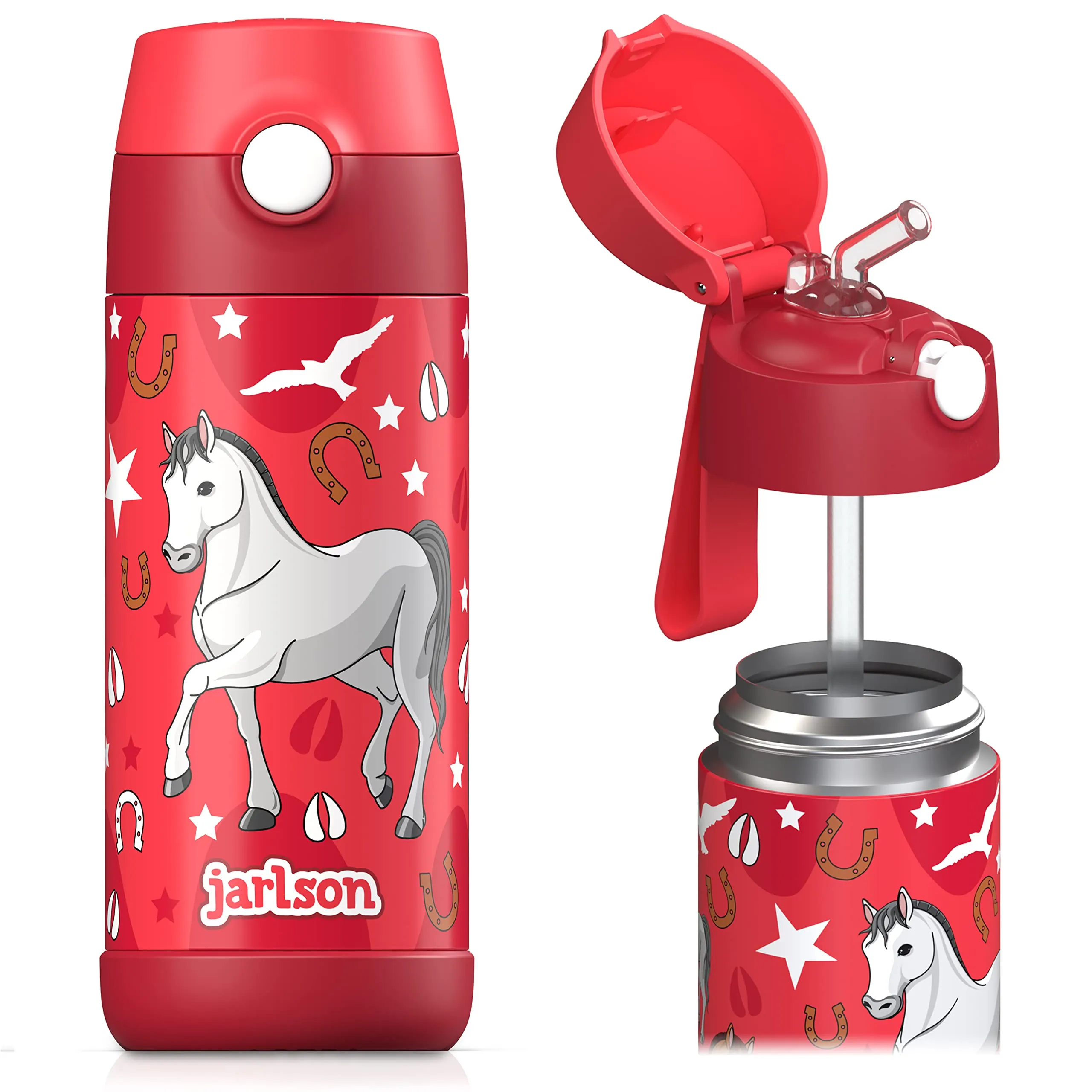 Jarlson Borraccia Termica Bambini Charli 350ml con Cannuccia in Acciaio Inox - Cavalla - immagine 1