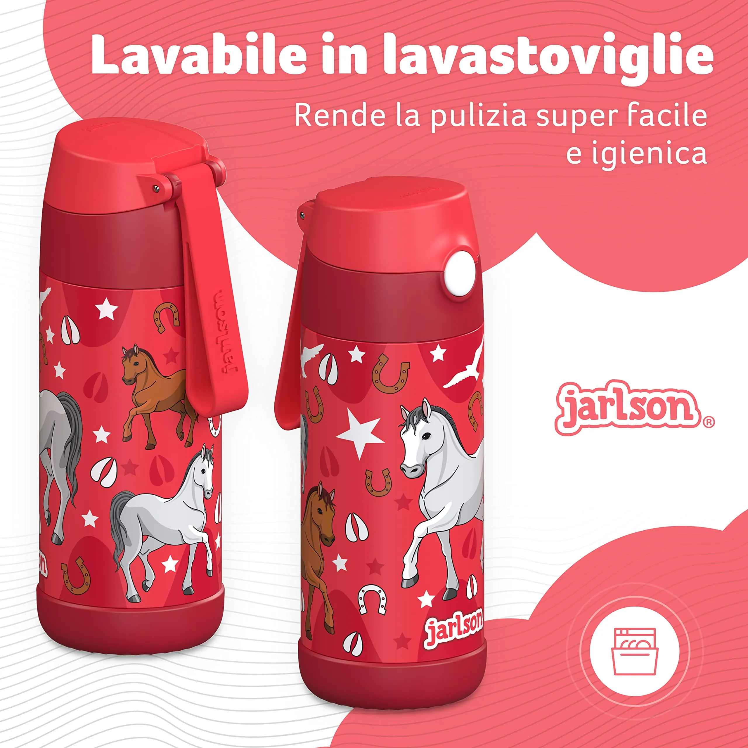 Jarlson Borraccia Termica Bambini Charli 350ml con Cannuccia in Acciaio Inox - Cavalla - immagine 4