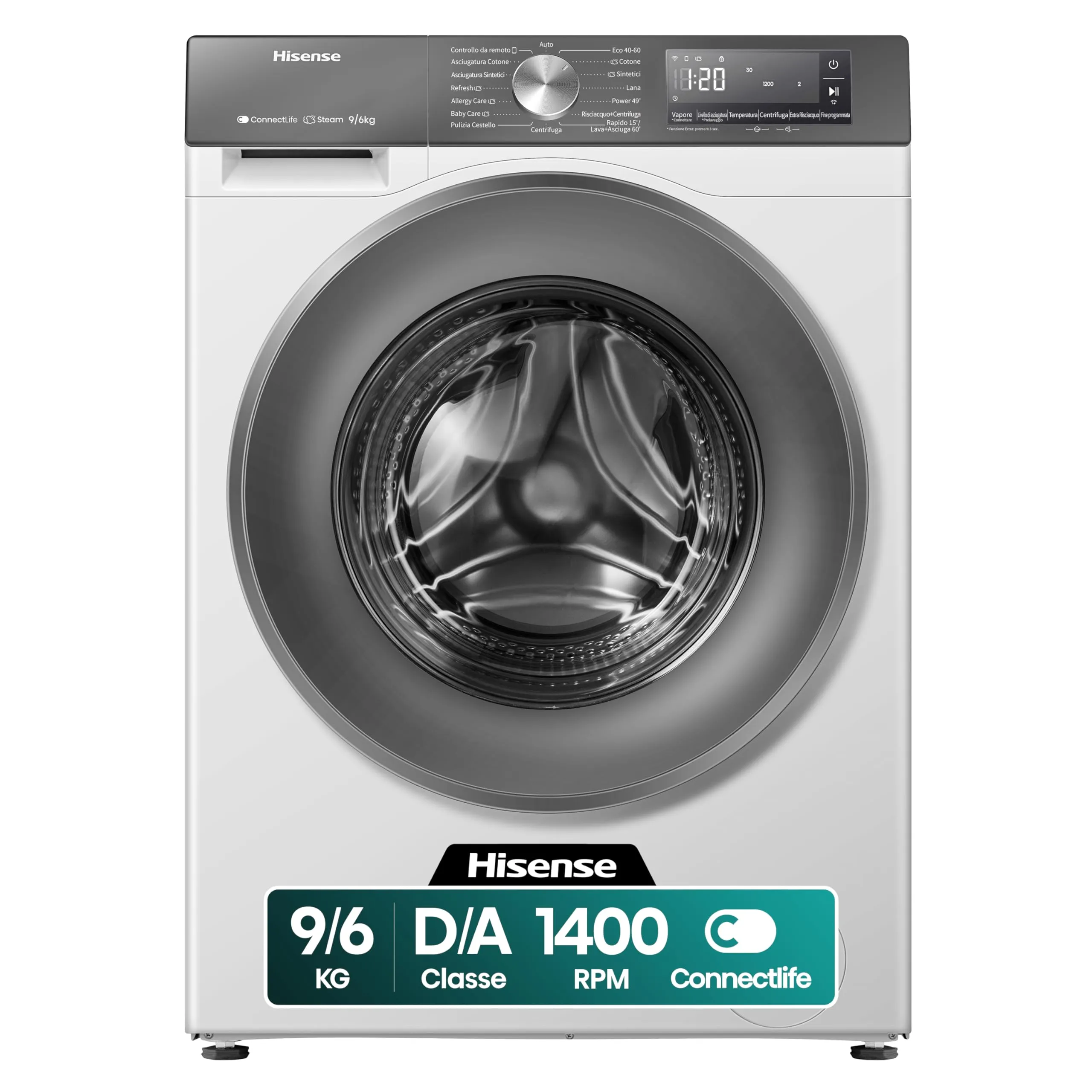 Hisense WD3S9043BW7 Lavasciuga 9 + 6 kg, 1400 RPM, Grigio, WiFi - immagine 1