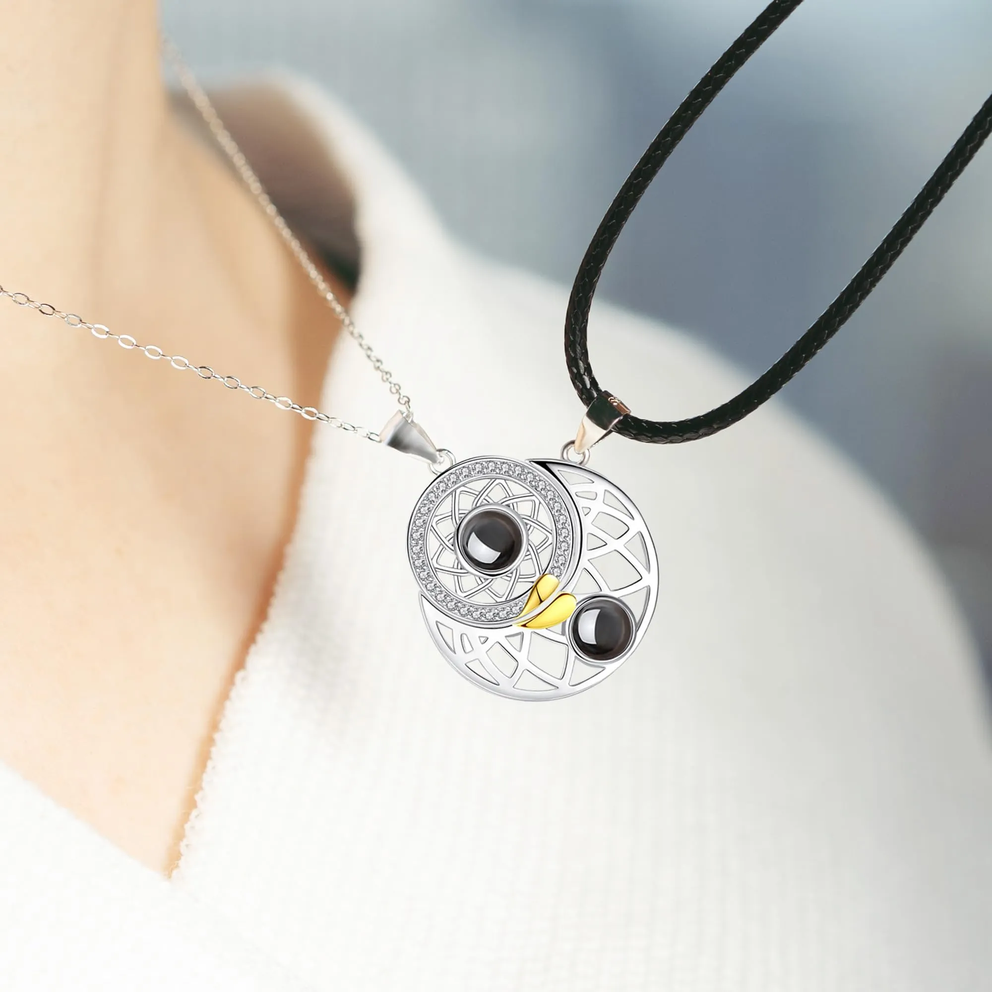 Easycosy Collana con Foto Personalizzata - Stile 8 Sole e Luna Argento - immagine 2