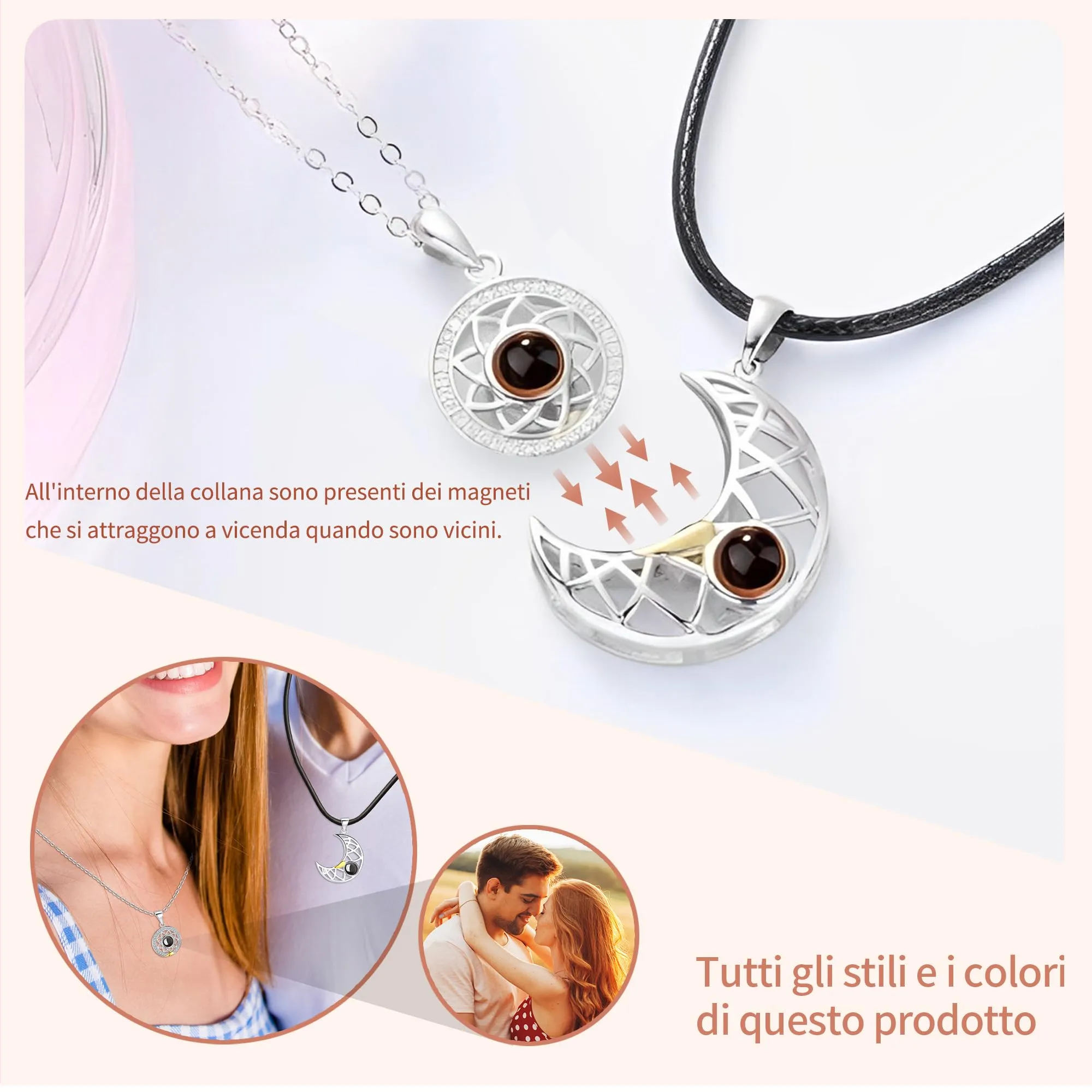 Easycosy Collana con Foto Personalizzata - Stile 8 Sole e Luna Argento - immagine 3