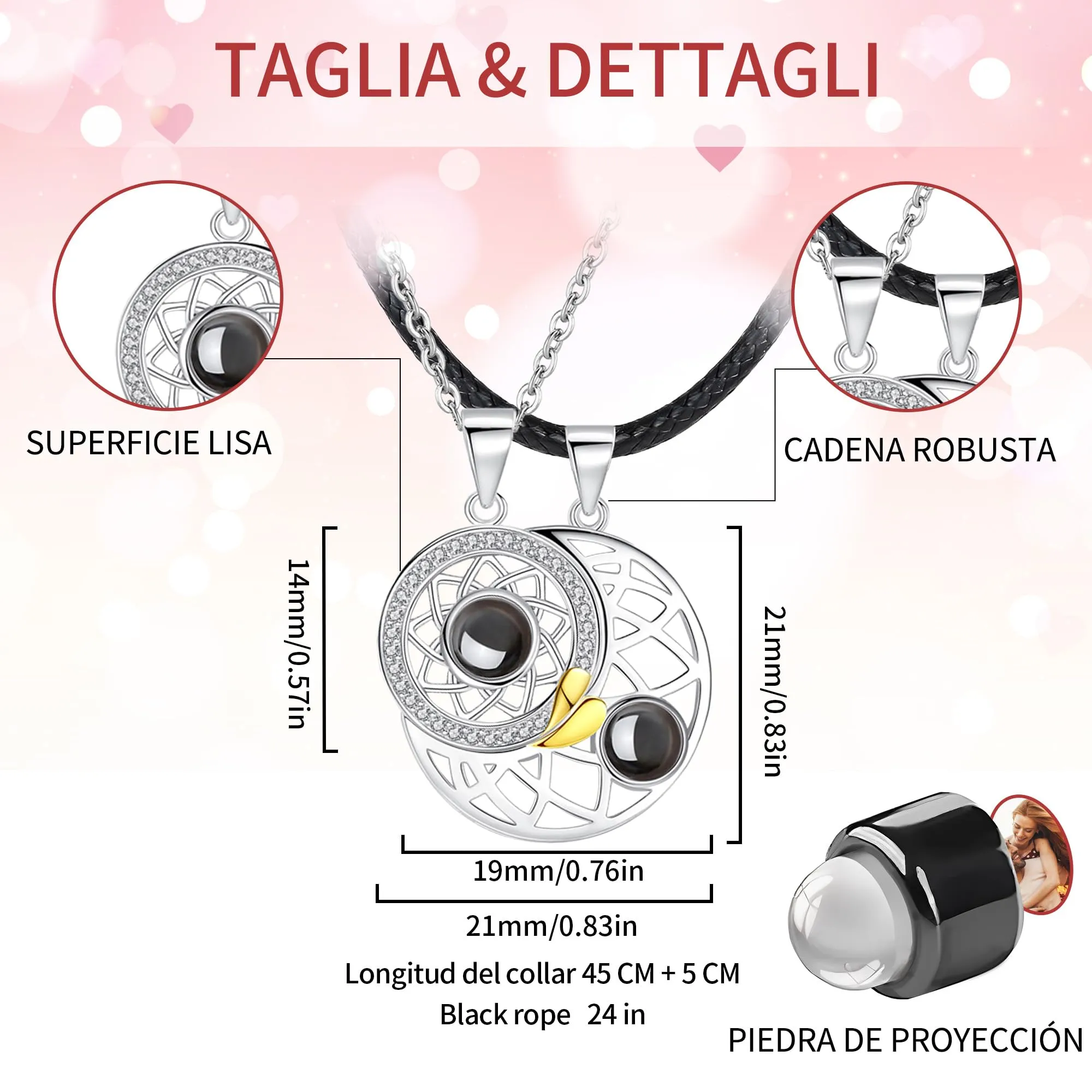 Easycosy Collana con Foto Personalizzata - Stile 8 Sole e Luna Argento - immagine 5