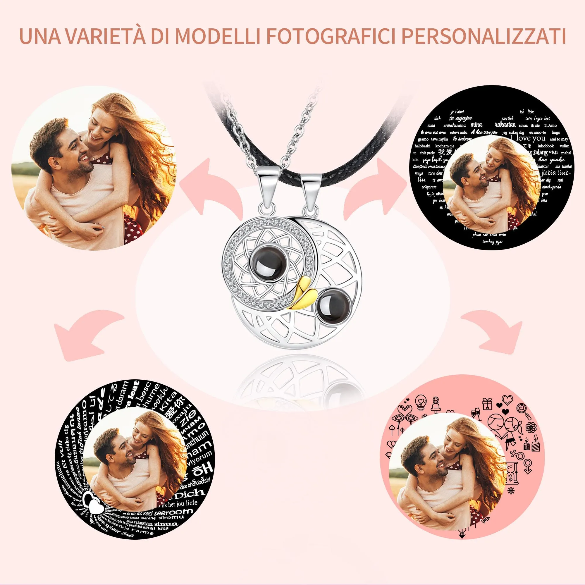 Easycosy Collana con Foto Personalizzata - Stile 8 Sole e Luna Argento - immagine 6