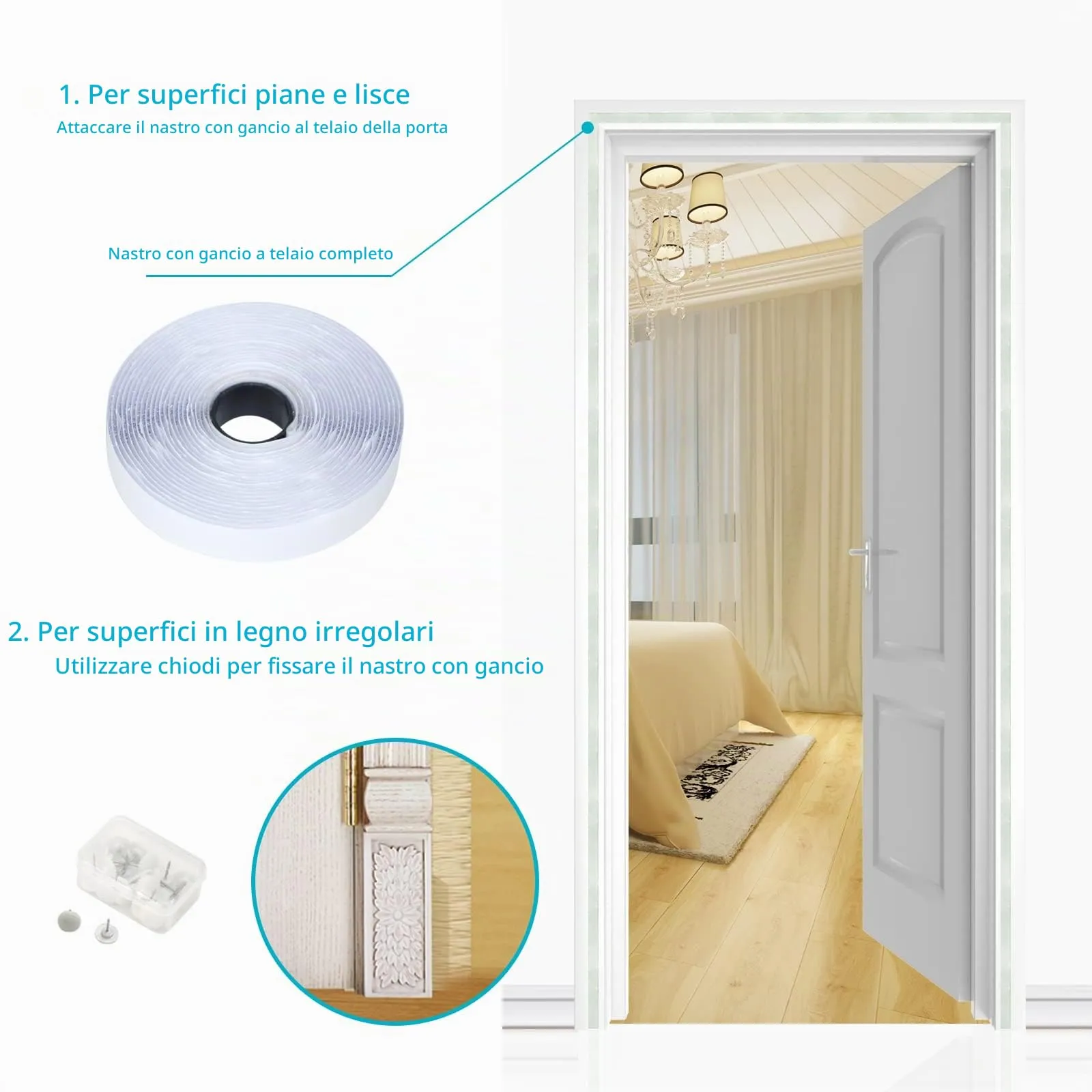 Apalus Zanzariera Magnetica per Porte, 90x220 cm, Bianco - immagine 5