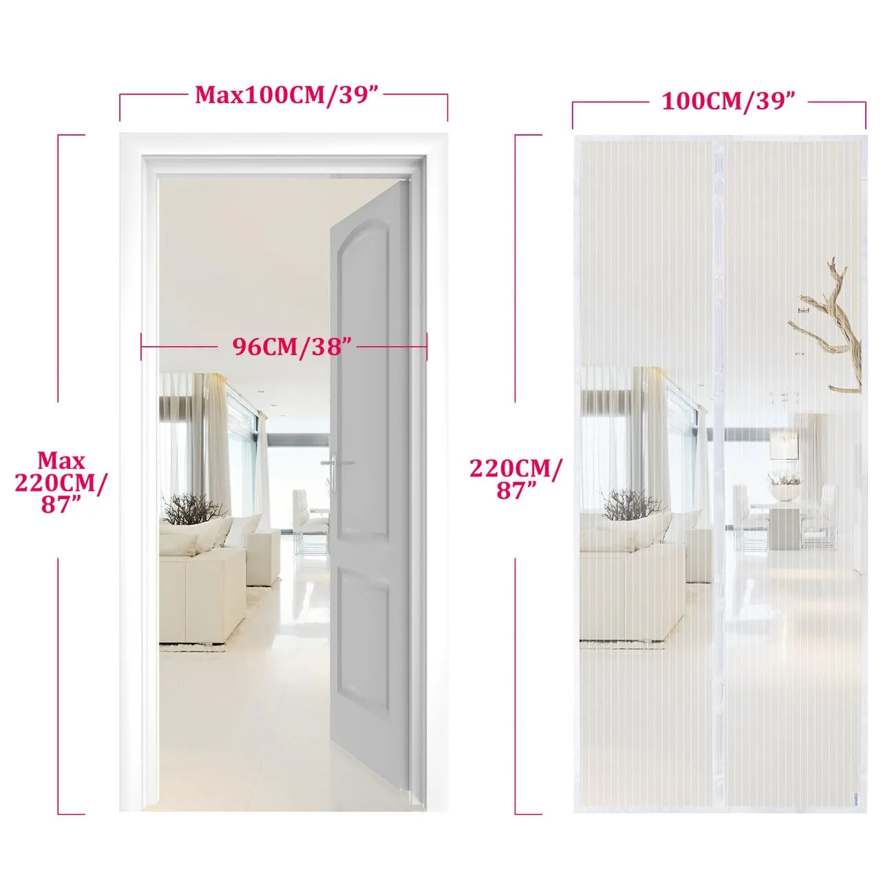 Apalus Zanzariera Magnetica per Porte, 100x220 cm, Bianco - immagine 4