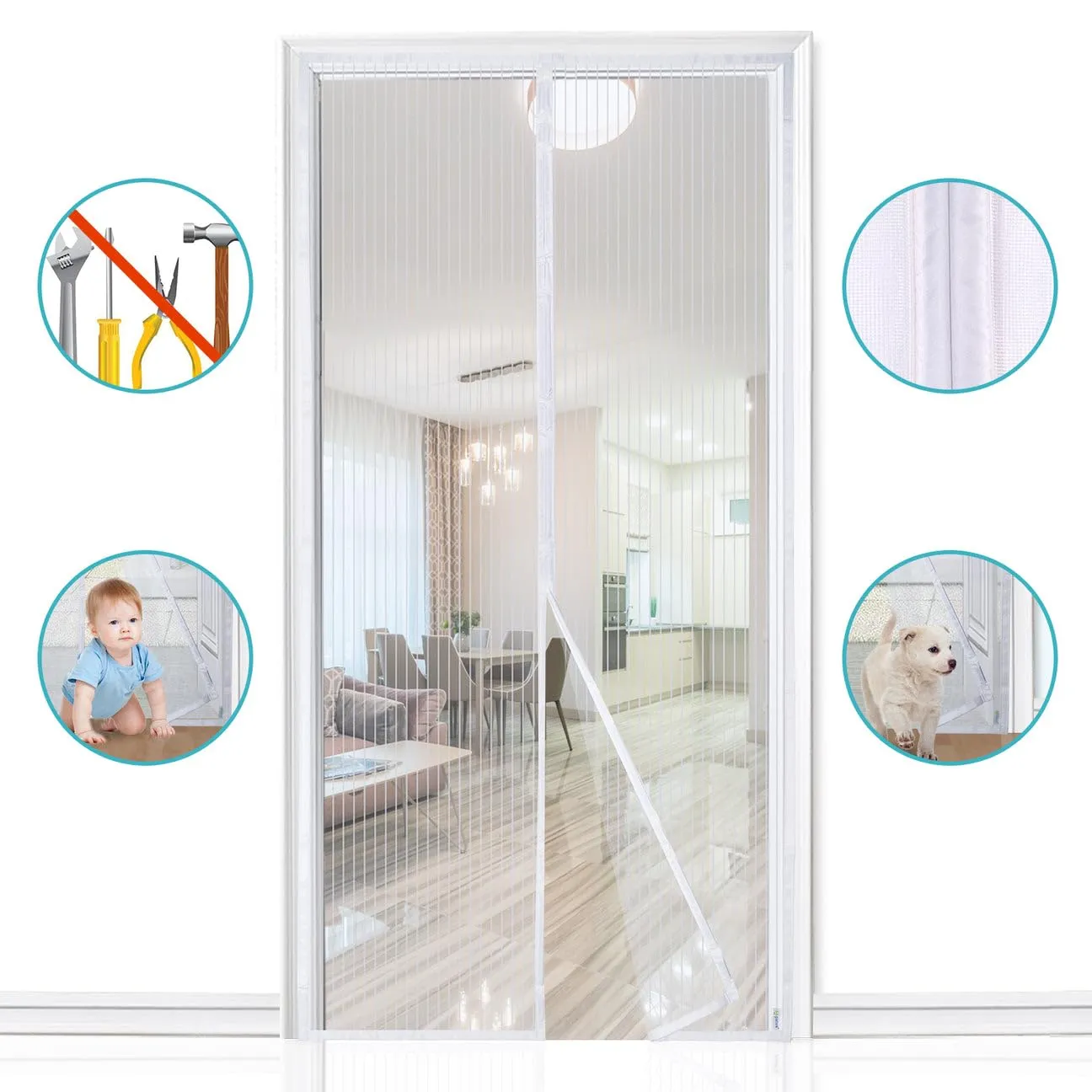 Apalus Zanzariera Magnetica per Porte, 120x250 cm, Bianco - immagine 3