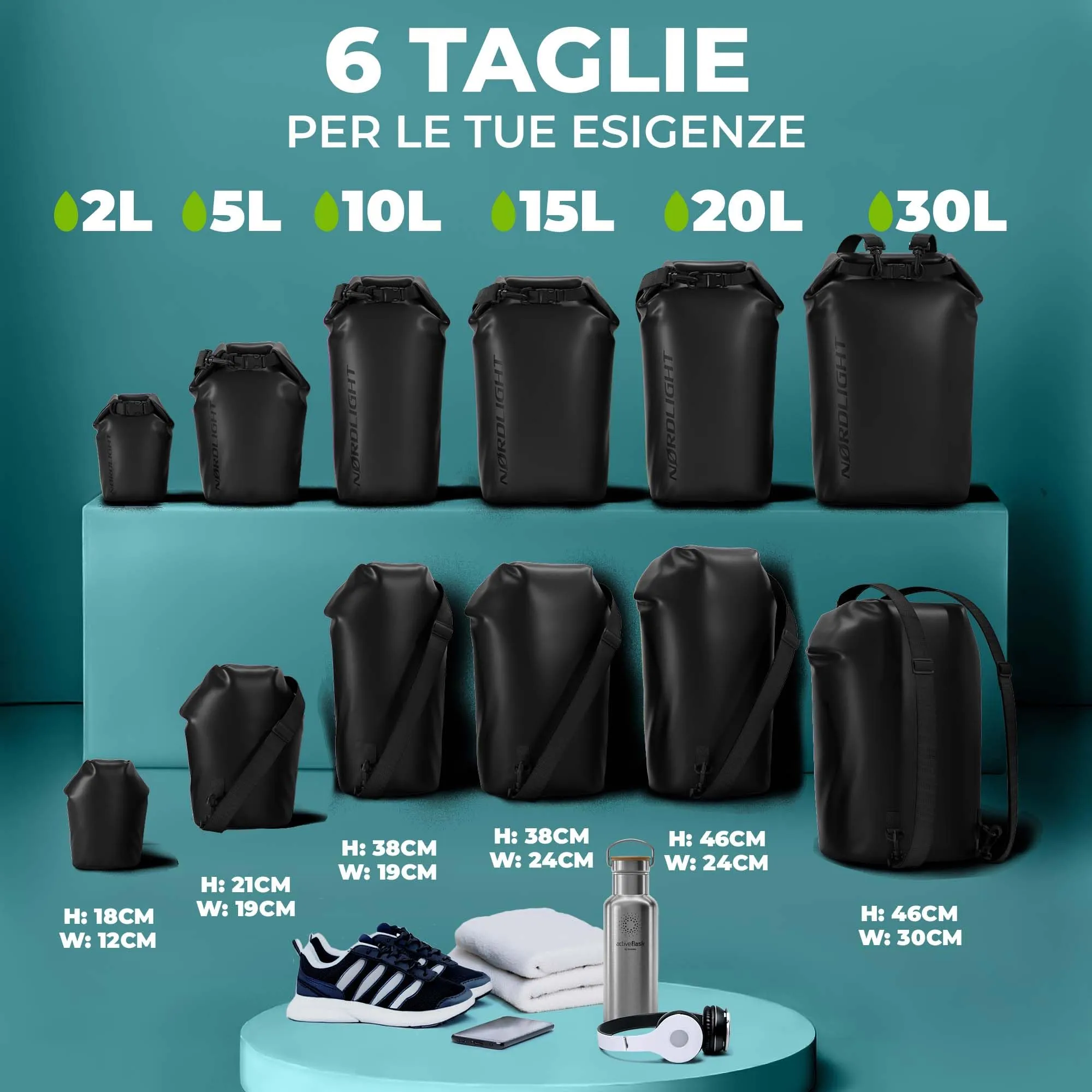 Nordlight Dry Bag Sacca Impermeabile 10L Nero - immagine 3